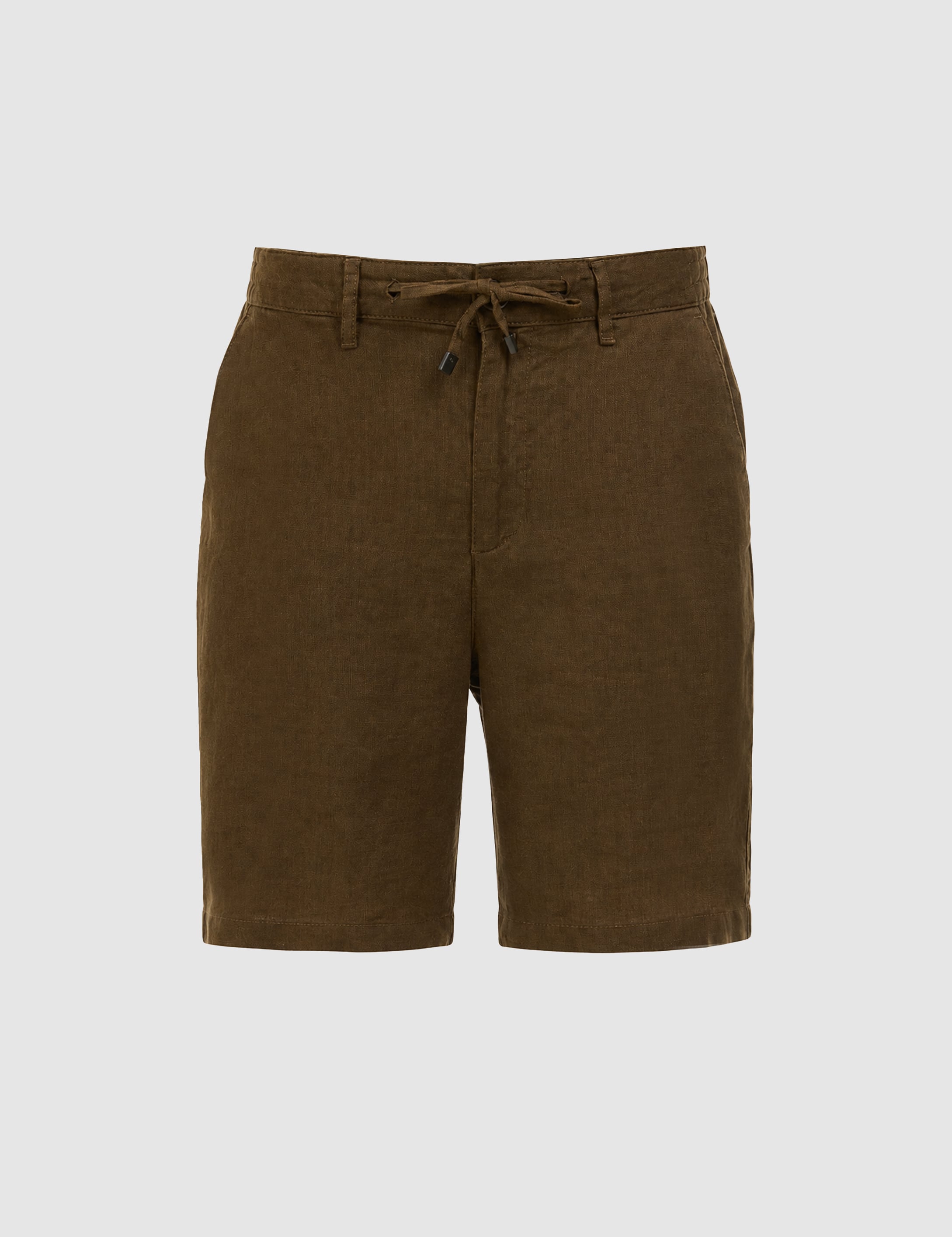 Haki Slim Fit %100 Keten Beli Lastikli Kordonlu Dokuma Şort