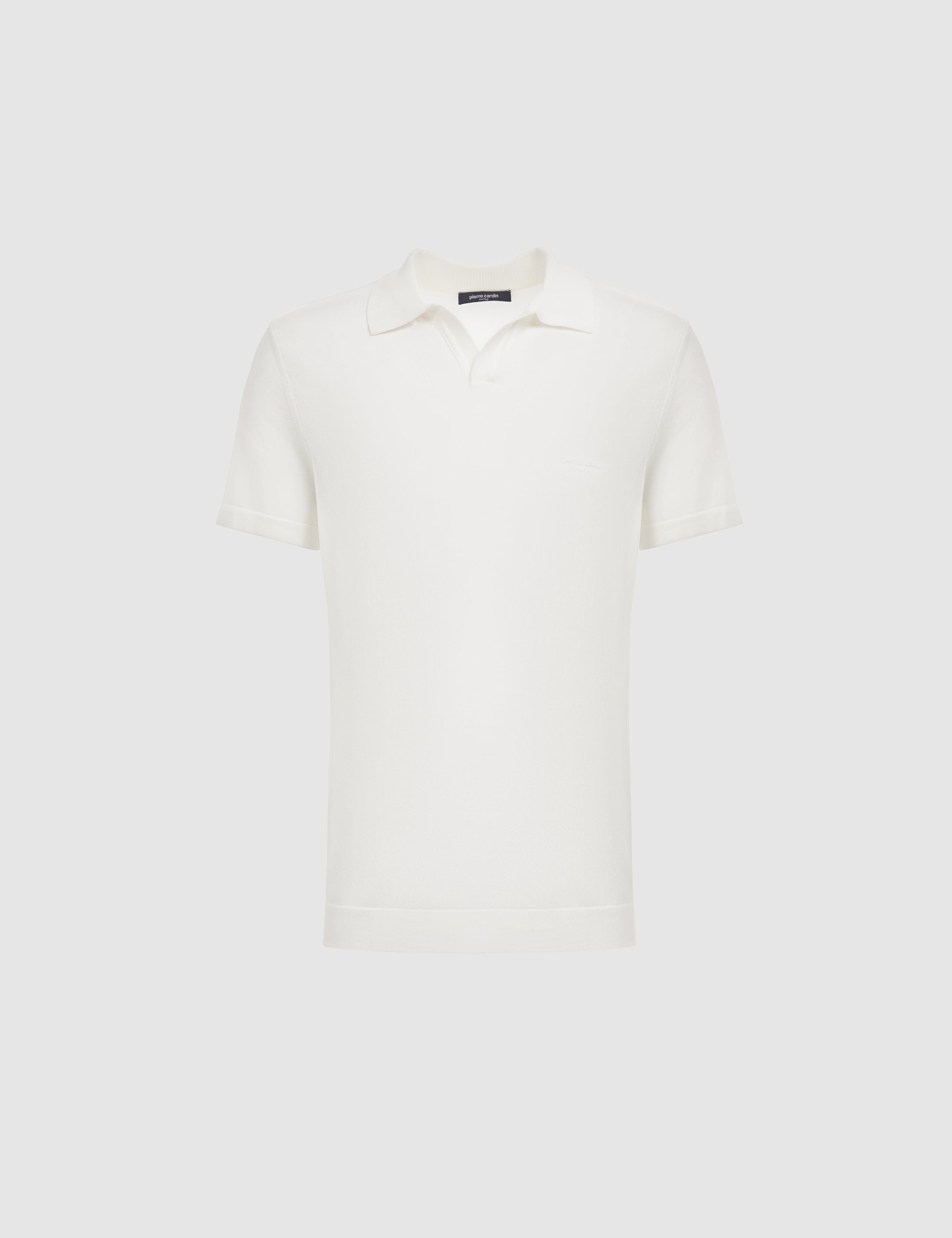 Ekru Slim Fit Apaş Yaka Triko Tişört