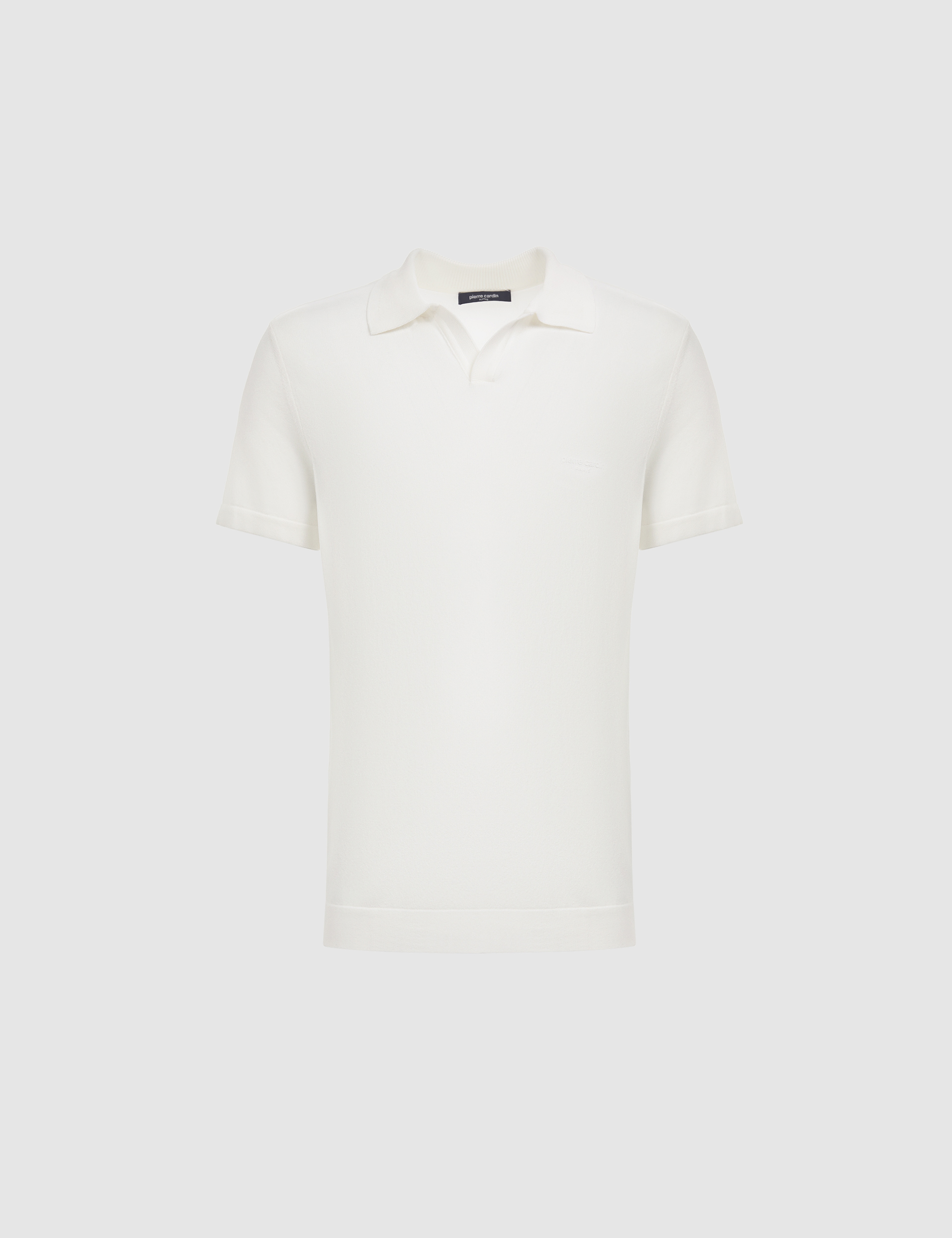 Ekru Slim Fit Apaş Yaka Triko Tişört - Image 7