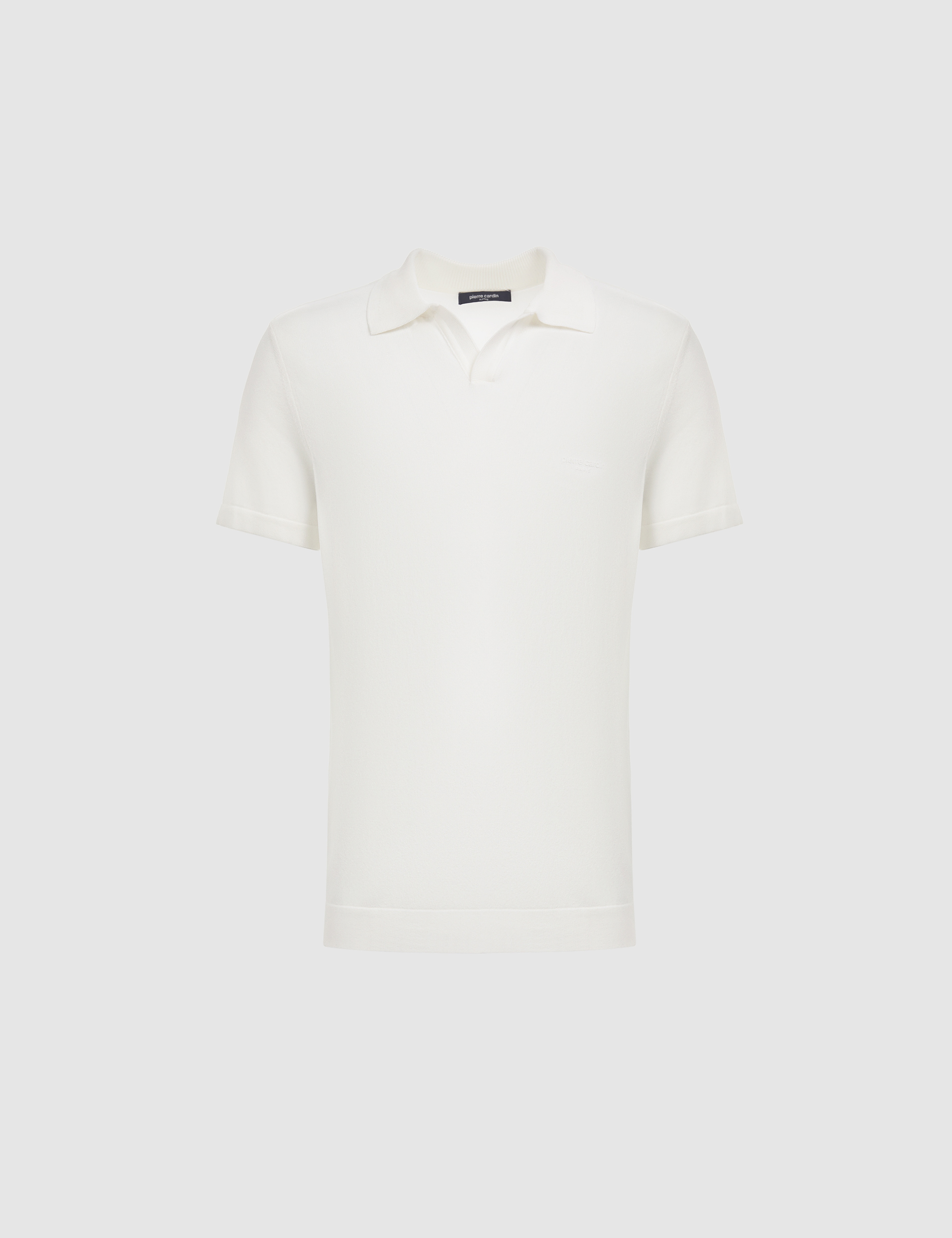 Ekru Slim Fit Apaş Yaka Triko Tişört