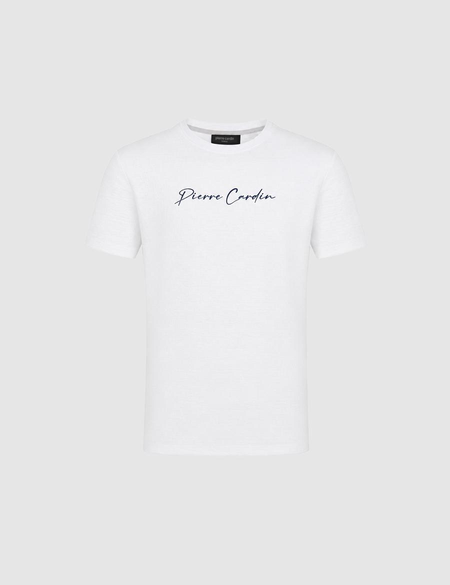 Ekru Slim Fit  Bisiklet Yaka Tişört
