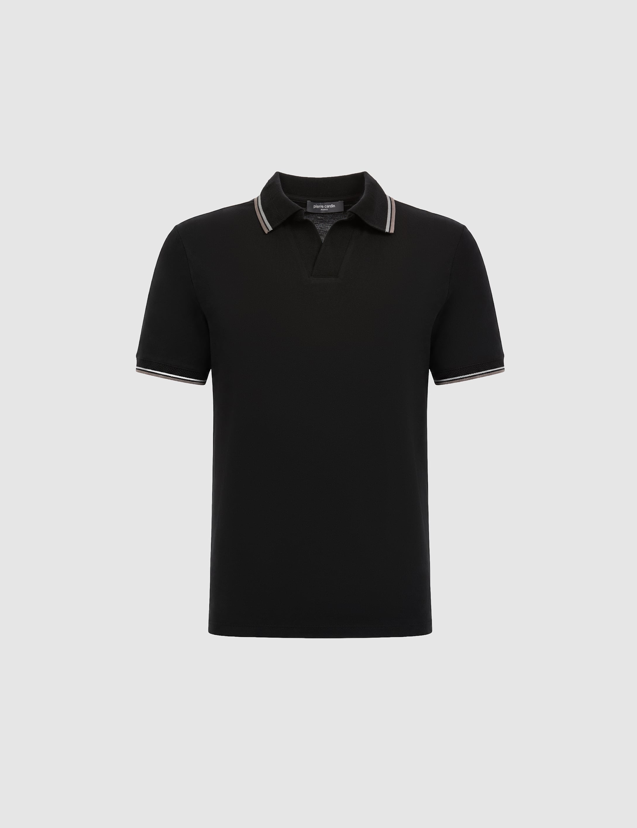 Siyah Slim Fit %100 Pamuk Apaş Yaka Tişört