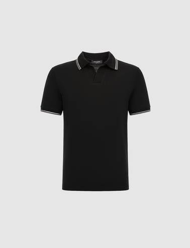 Siyah Slim Fit %100 Pamuk Apaş Yaka Tişört