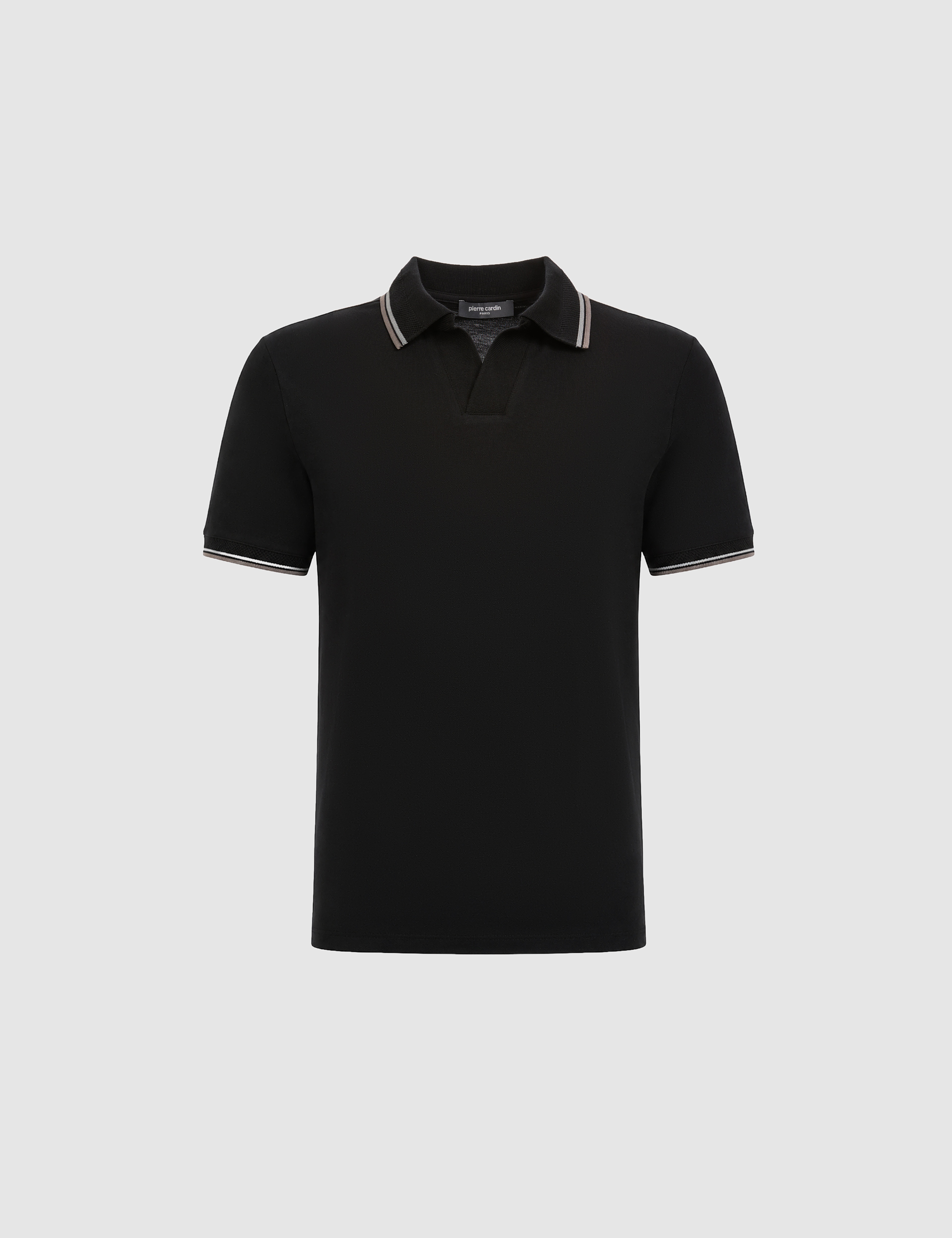 Siyah Slim Fit %100 Pamuk Apaş Yaka Tişört