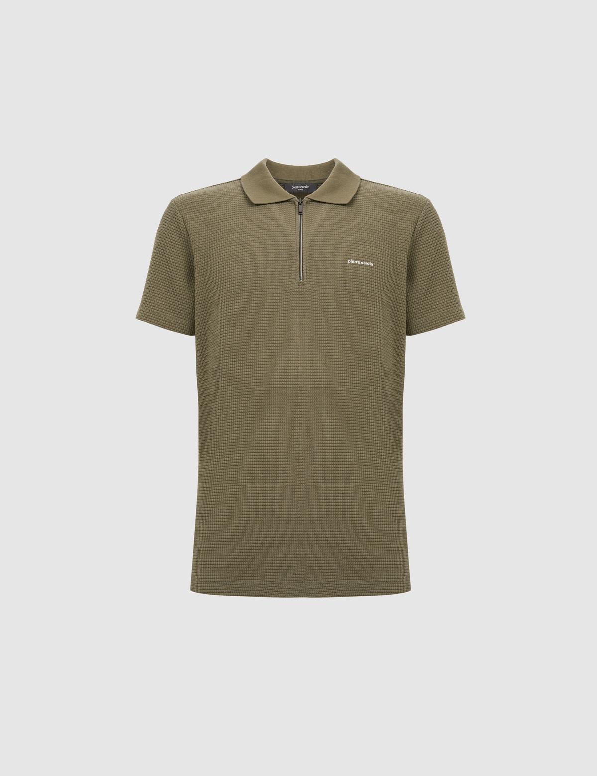 Haki Slim Fit Fermuarlı Polo Yaka Tişört - 50327860014