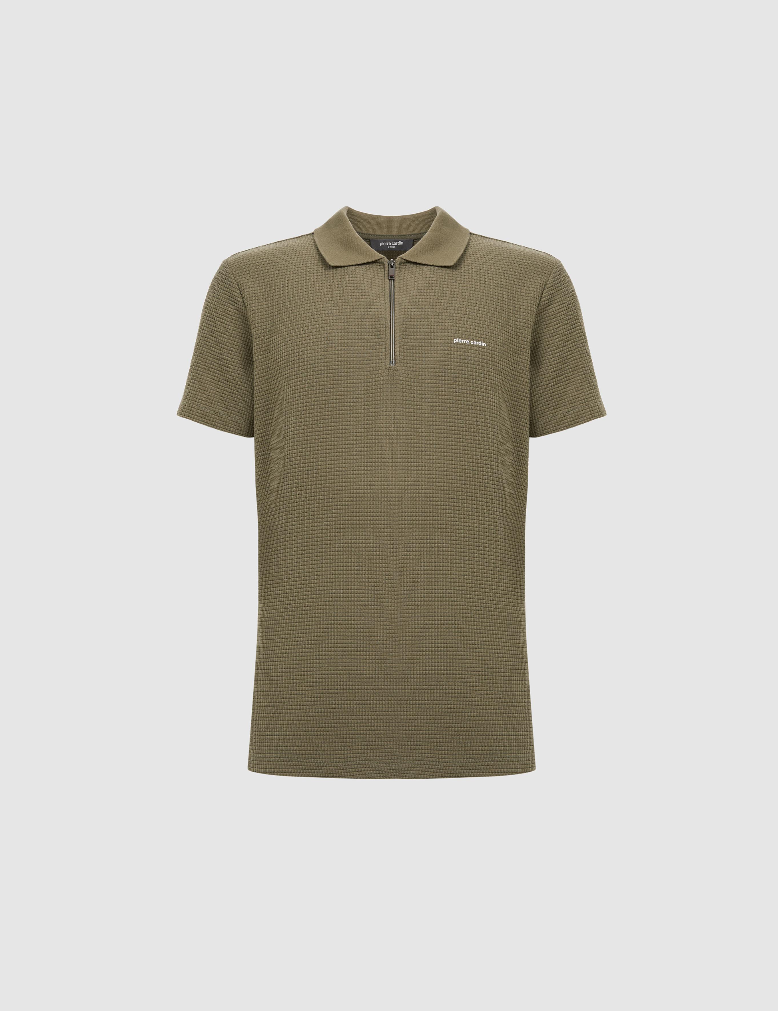 Haki Slim Fit Fermuarlı Polo Yaka Tişört