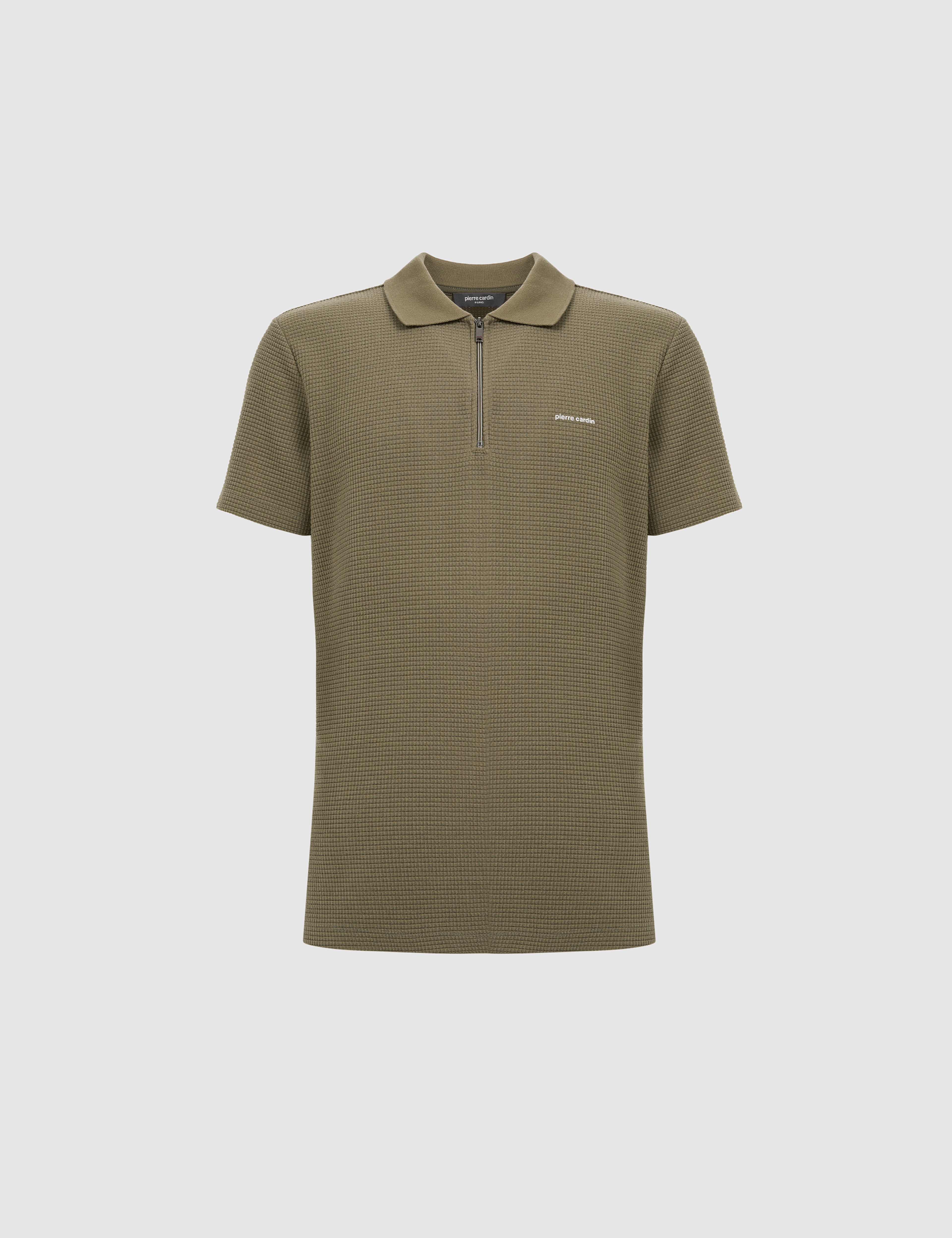 Haki Slim Fit Fermuarlı Polo Yaka Tişört - Image 7