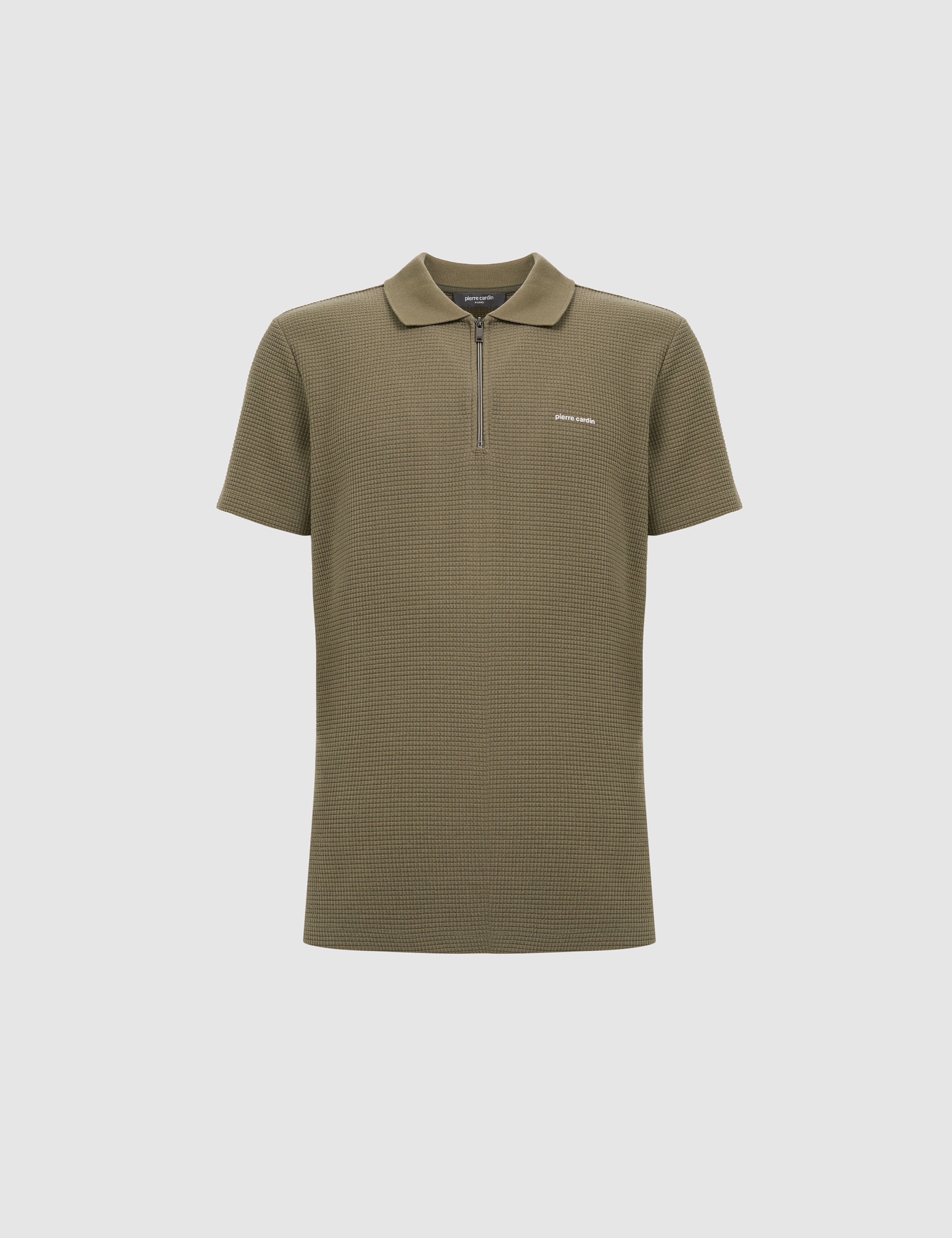 Haki Slim Fit Fermuarlı Polo Yaka Tişört