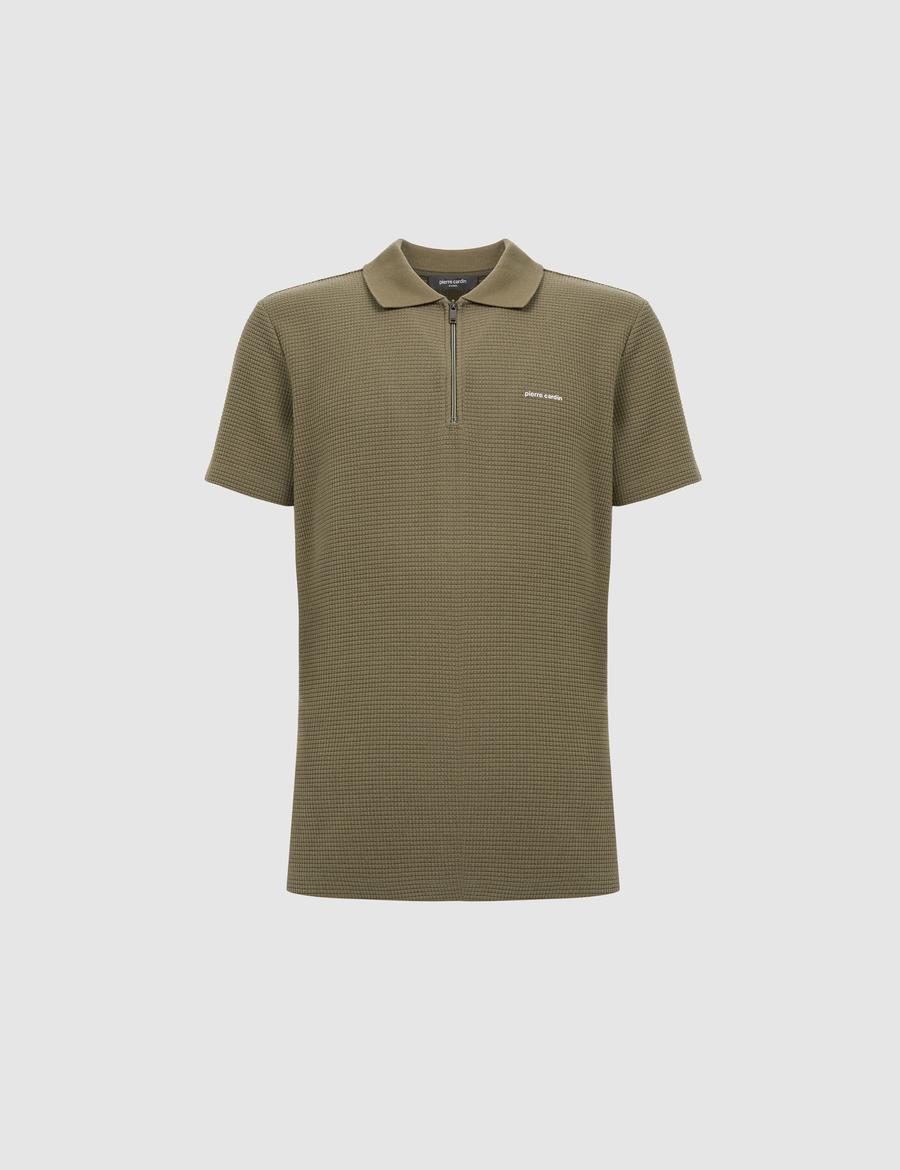 Haki Slim Fit Fermuarlı Polo Yaka Tişört
