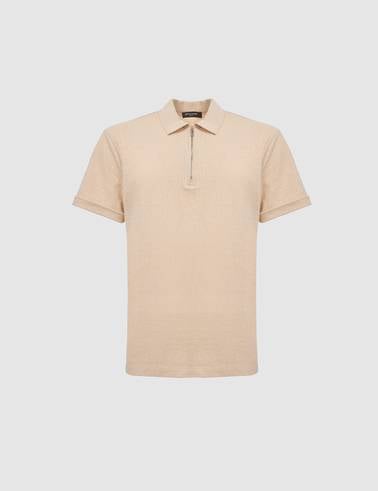 Koyu Bej Slim Fit Fermuarlı Polo Yaka Tişört