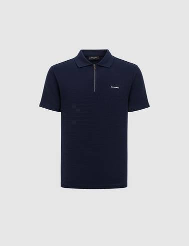 Lacivert Slim Fit Fermuarlı Polo Yaka Tişört