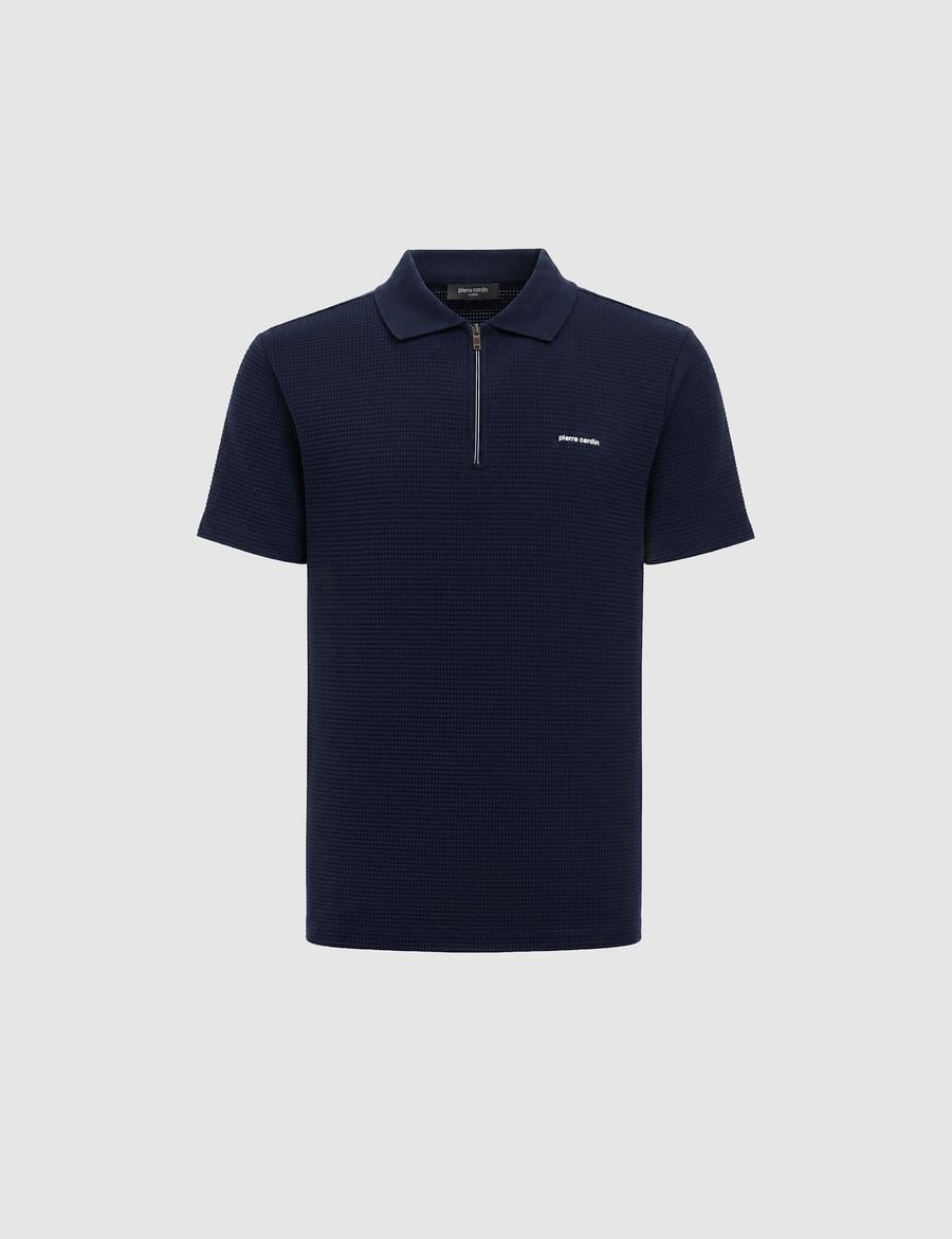 Lacivert Slim Fit Fermuarlı Polo Yaka Tişört