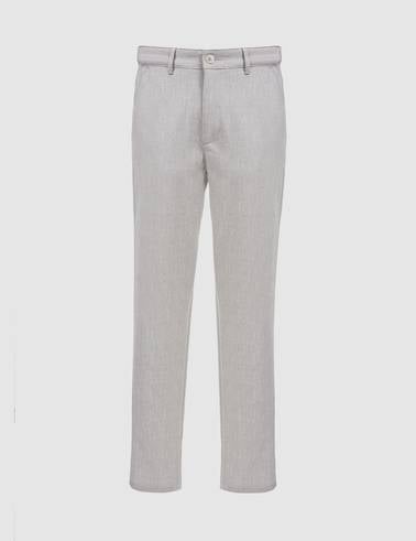 Açık Gri Slim Fit Beli Latikli Kanvas Pantolon