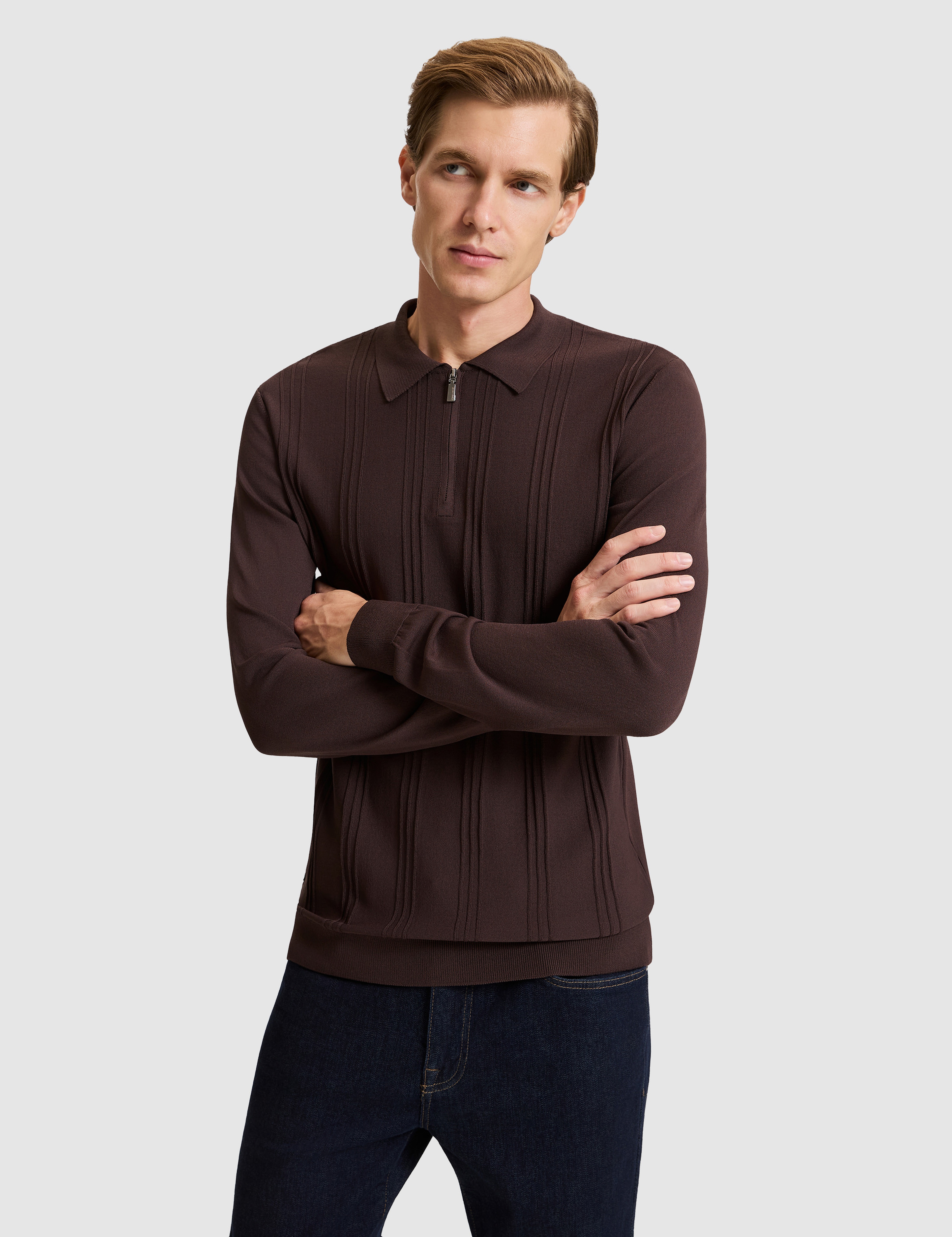 Koyu Kahverengi Slim Fit Kazak - Image 1