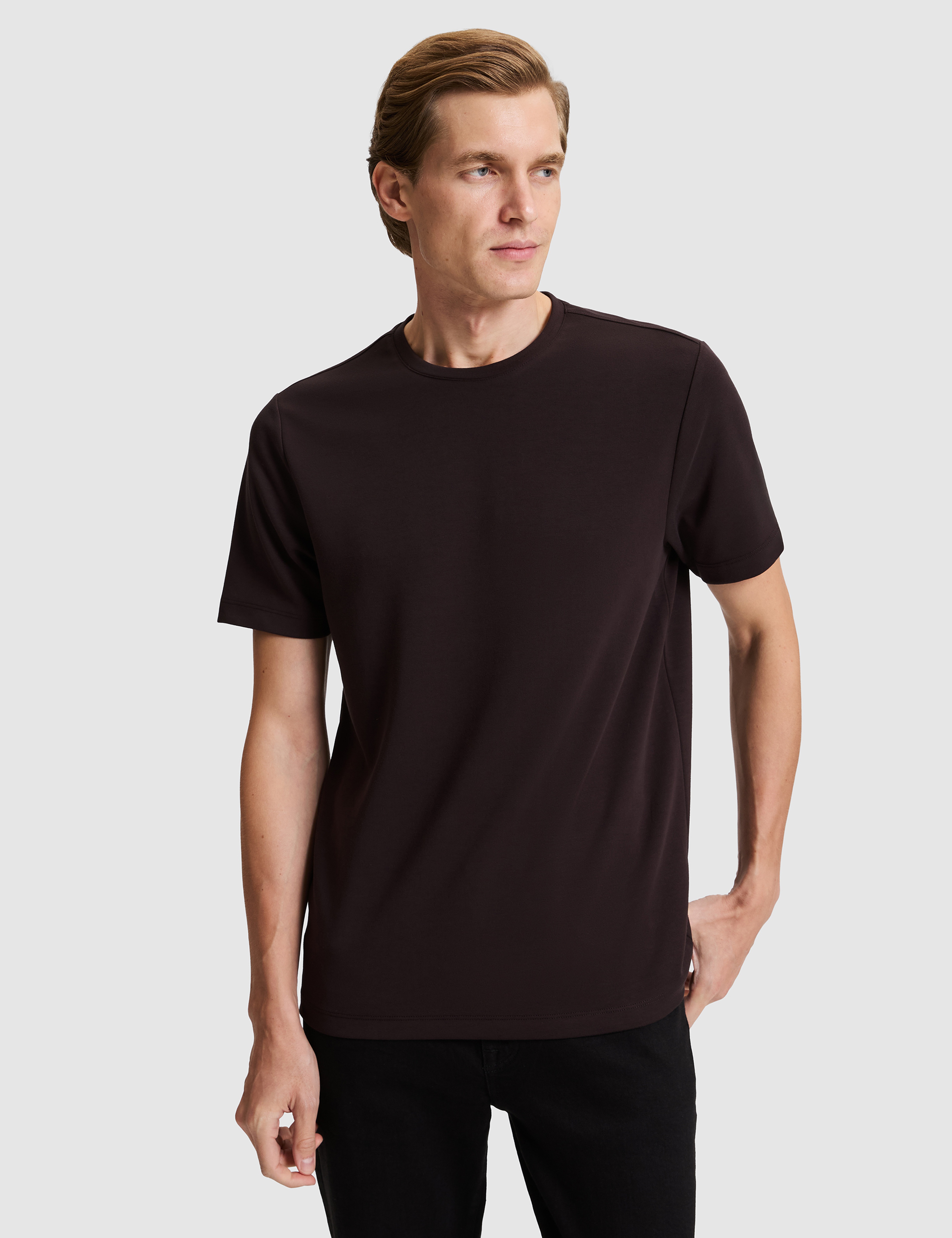 Koyu Kahverengi Regular Fit Basic Tişört - Image 3