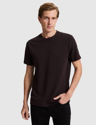 Koyu Kahverengi Regular Fit Basic Tişört
