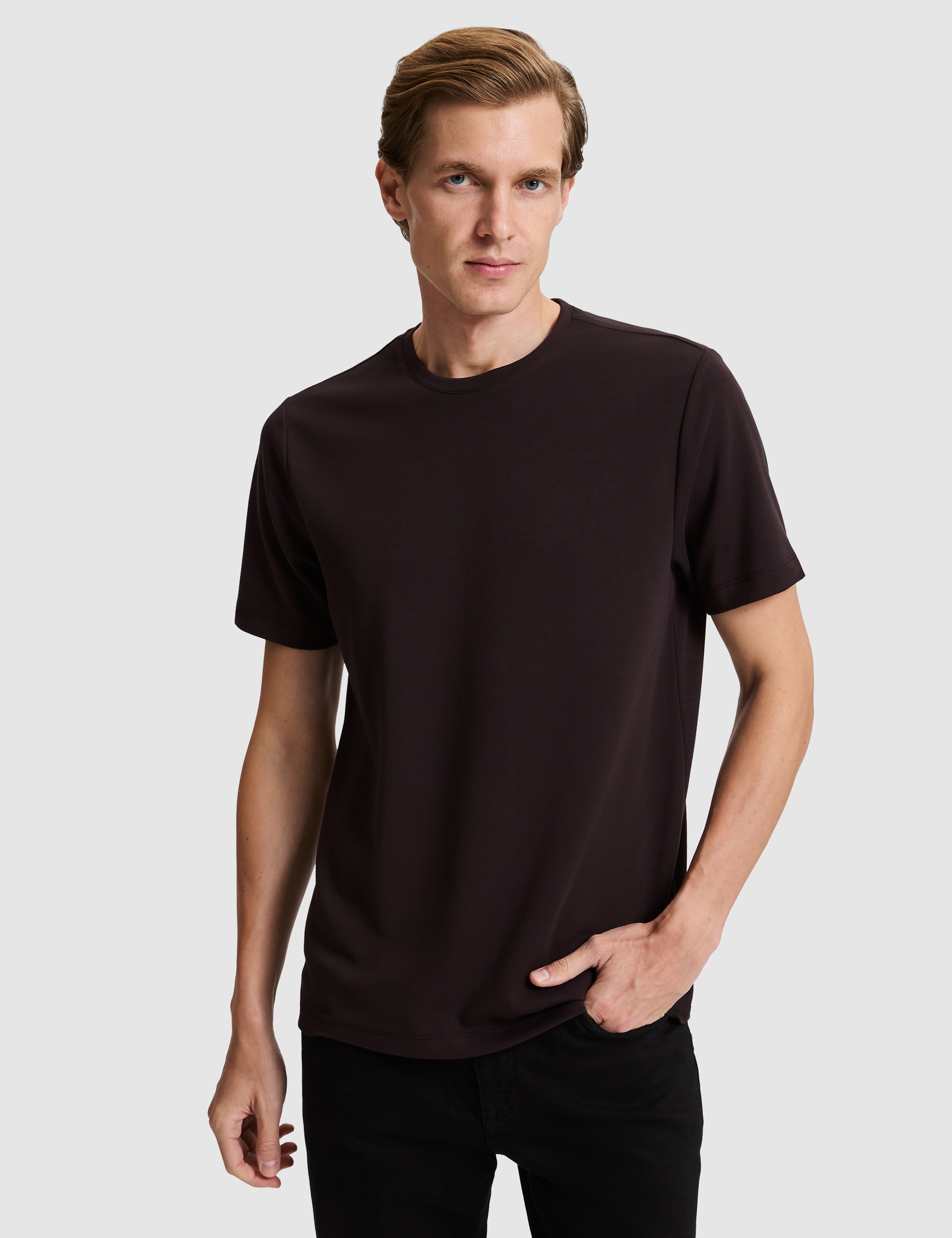 Koyu Kahverengi Regular Fit Basic Tişört