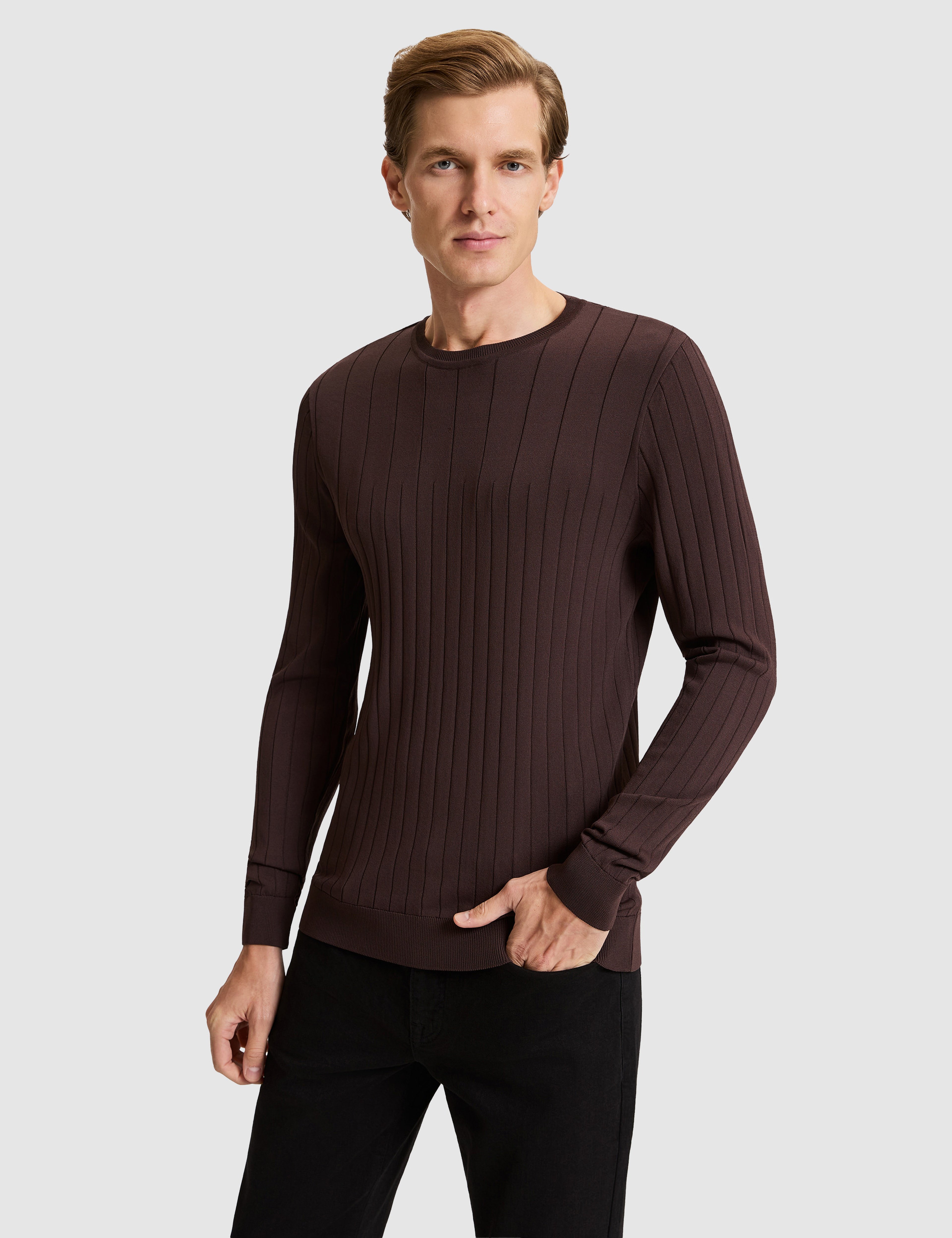 Koyu Kahverengi Slim Fit Kazak