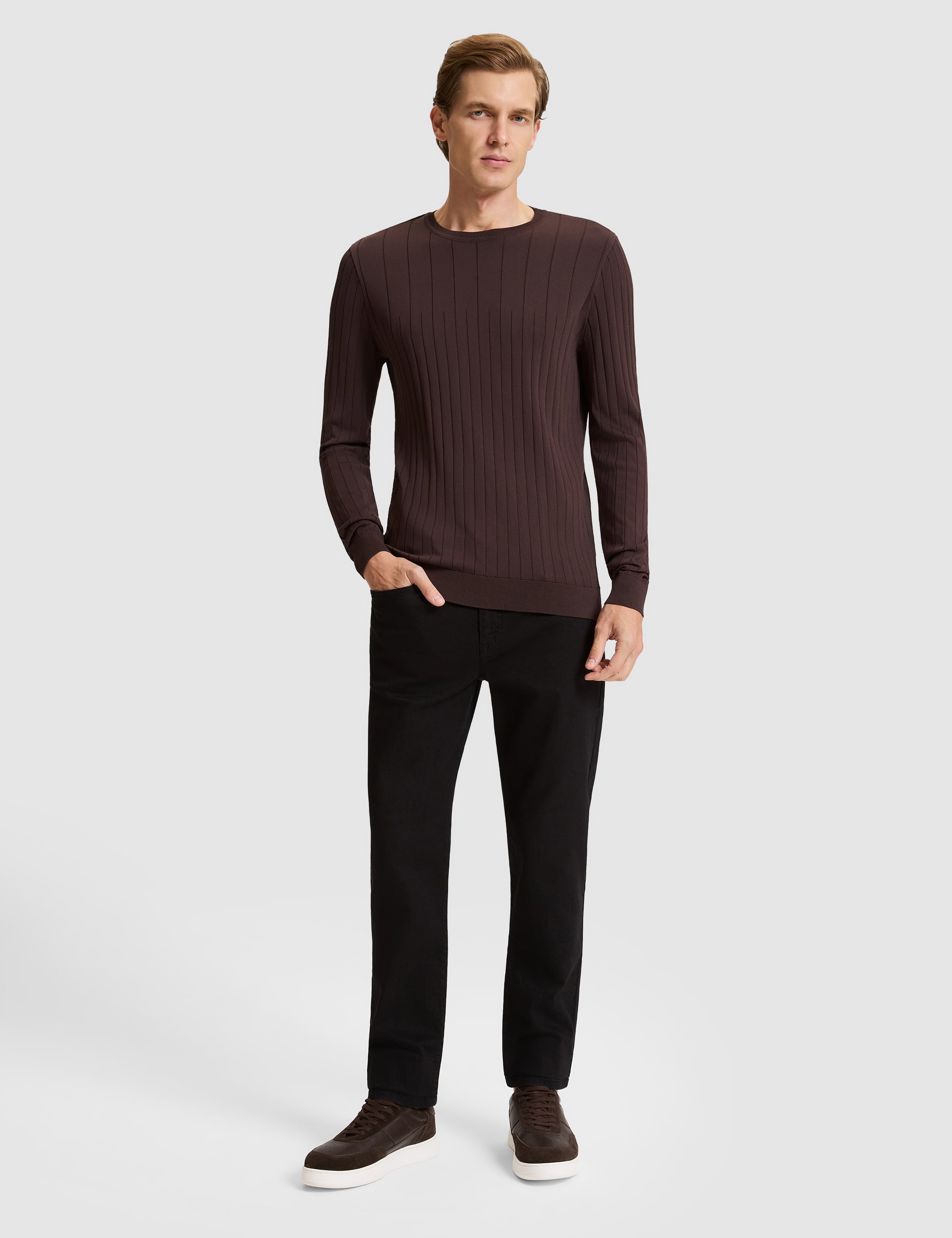 Koyu Kahverengi Slim Fit Kazak - 50330165006