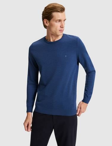 İndigo Melanj Slim Fit Basic Kazak