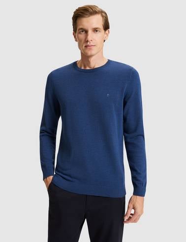 İndigo Melanj Slim Fit Basic Kazak