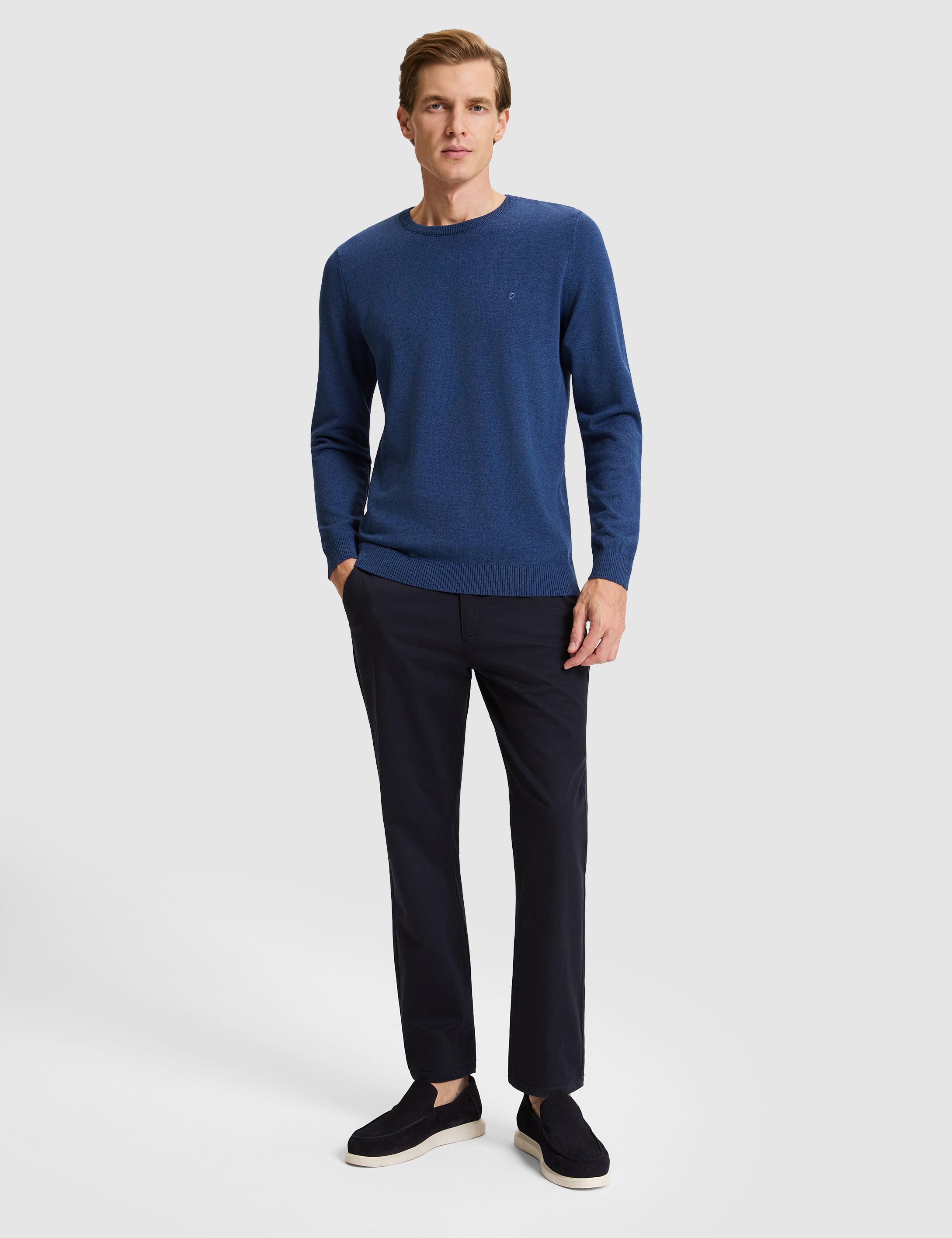 İndigo Melanj Slim Fit Basic Kazak