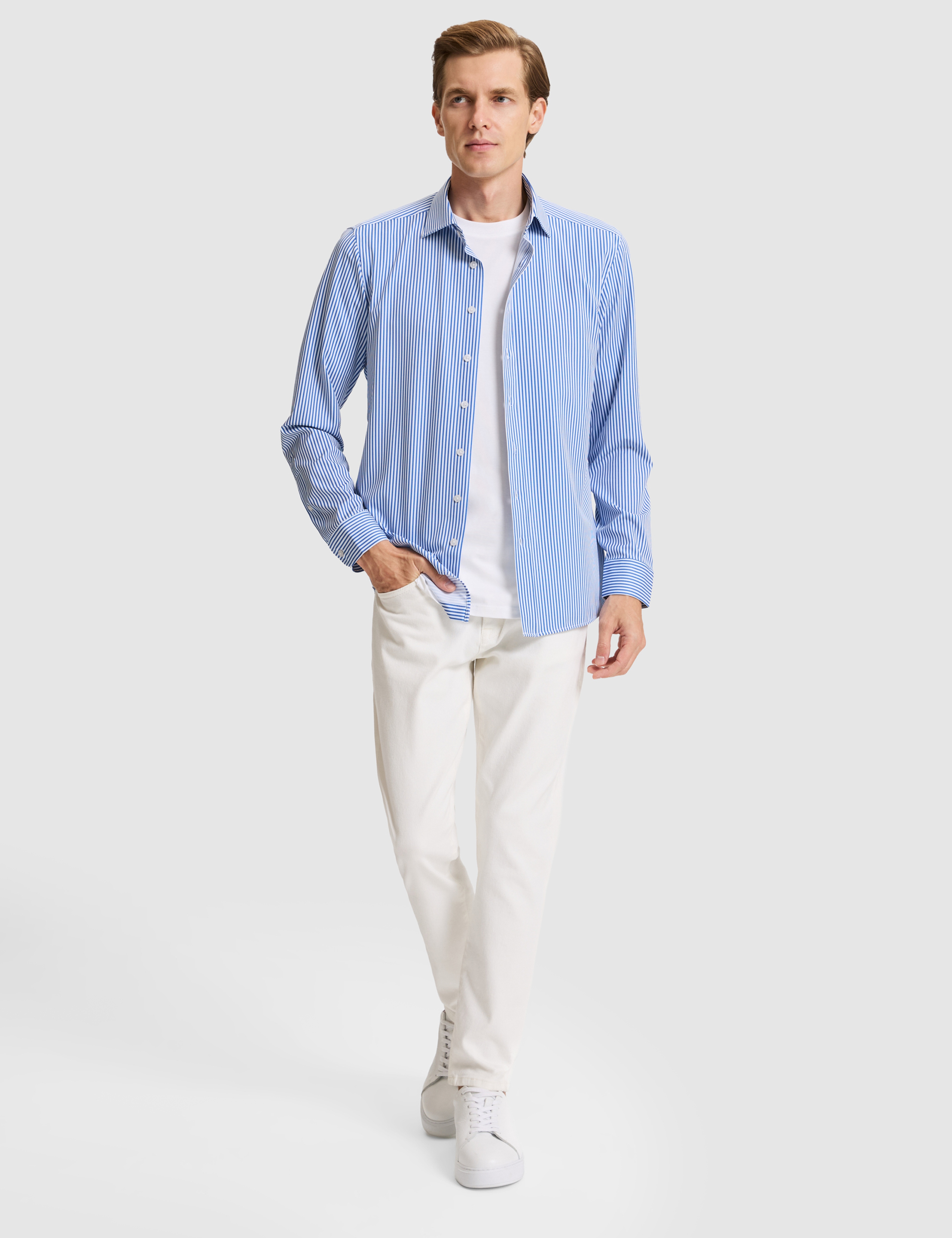 Mavi Slim Fit Uzun Kollu Gömlek - Image 4