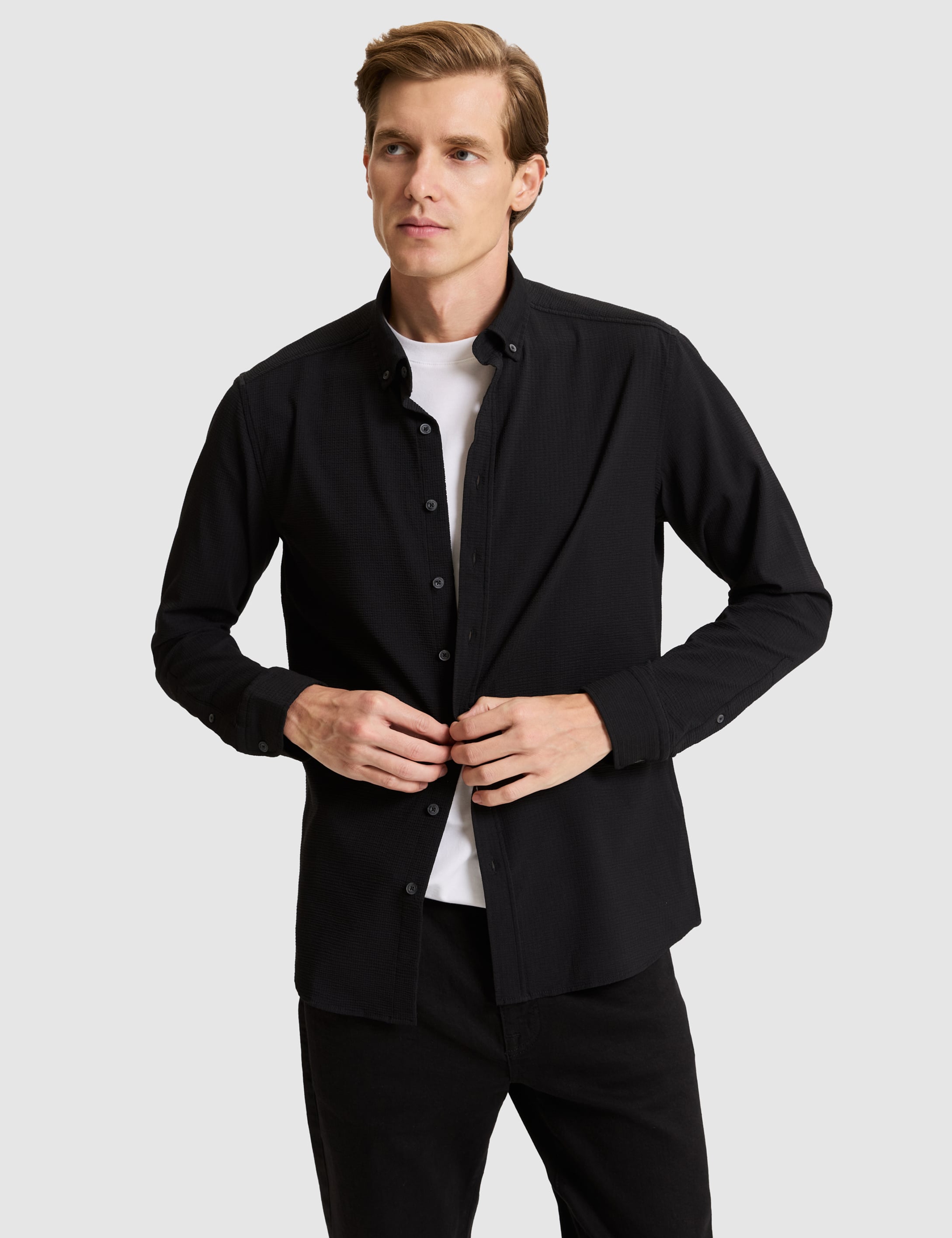 Siyah Slim Fit Uzun Kollu Gömlek