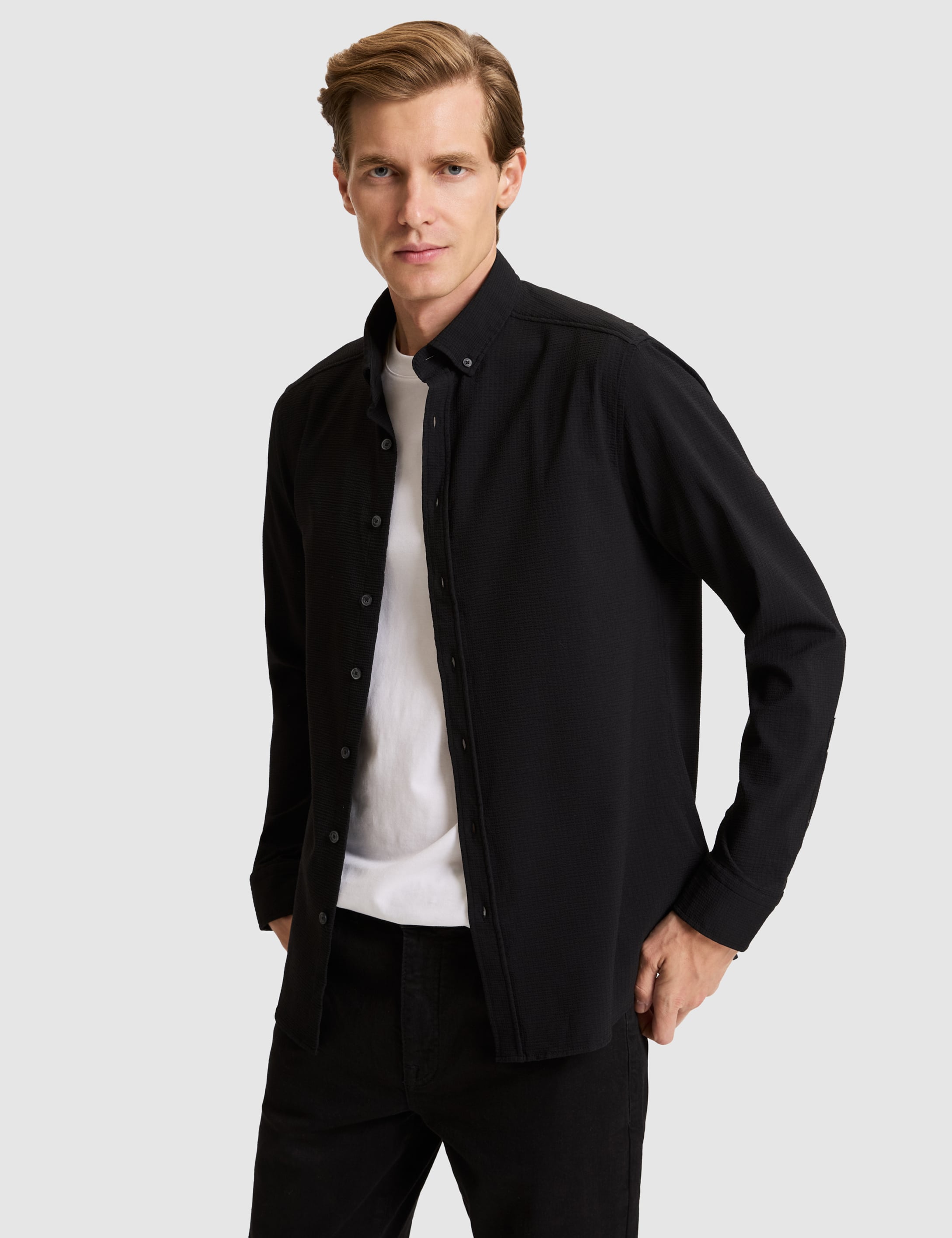 Siyah Slim Fit Uzun Kollu Gömlek