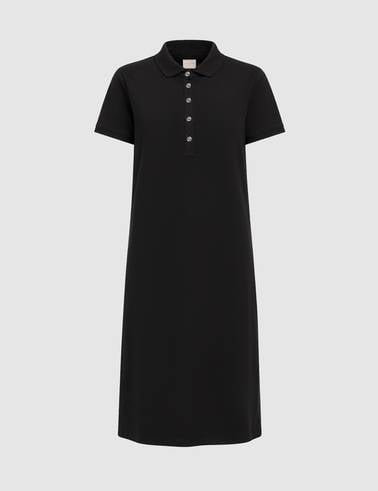 Siyah Polo Yaka A Kesim Örme Elbise