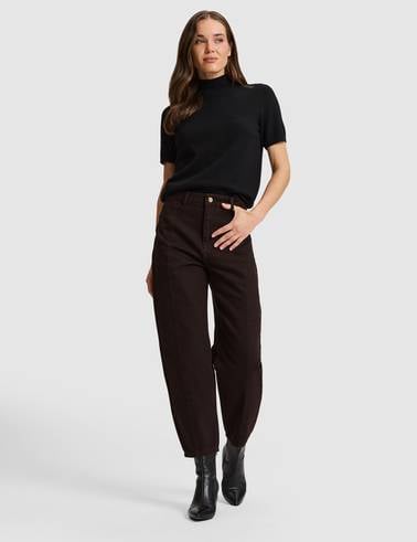 Kahverengi BARREL FIT Jean Pantolon