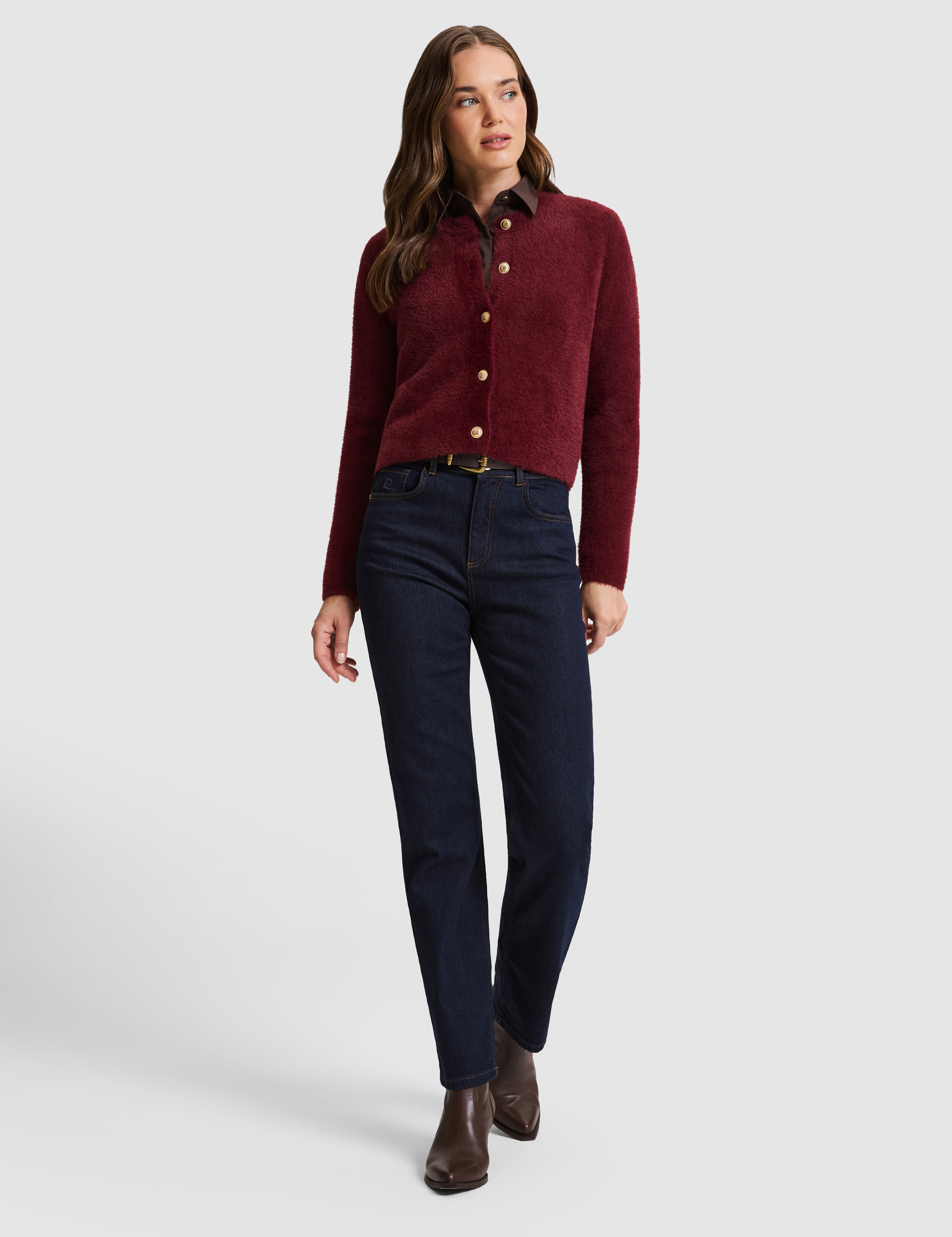 Bordo Crop Top Triko Hırka - Image 4