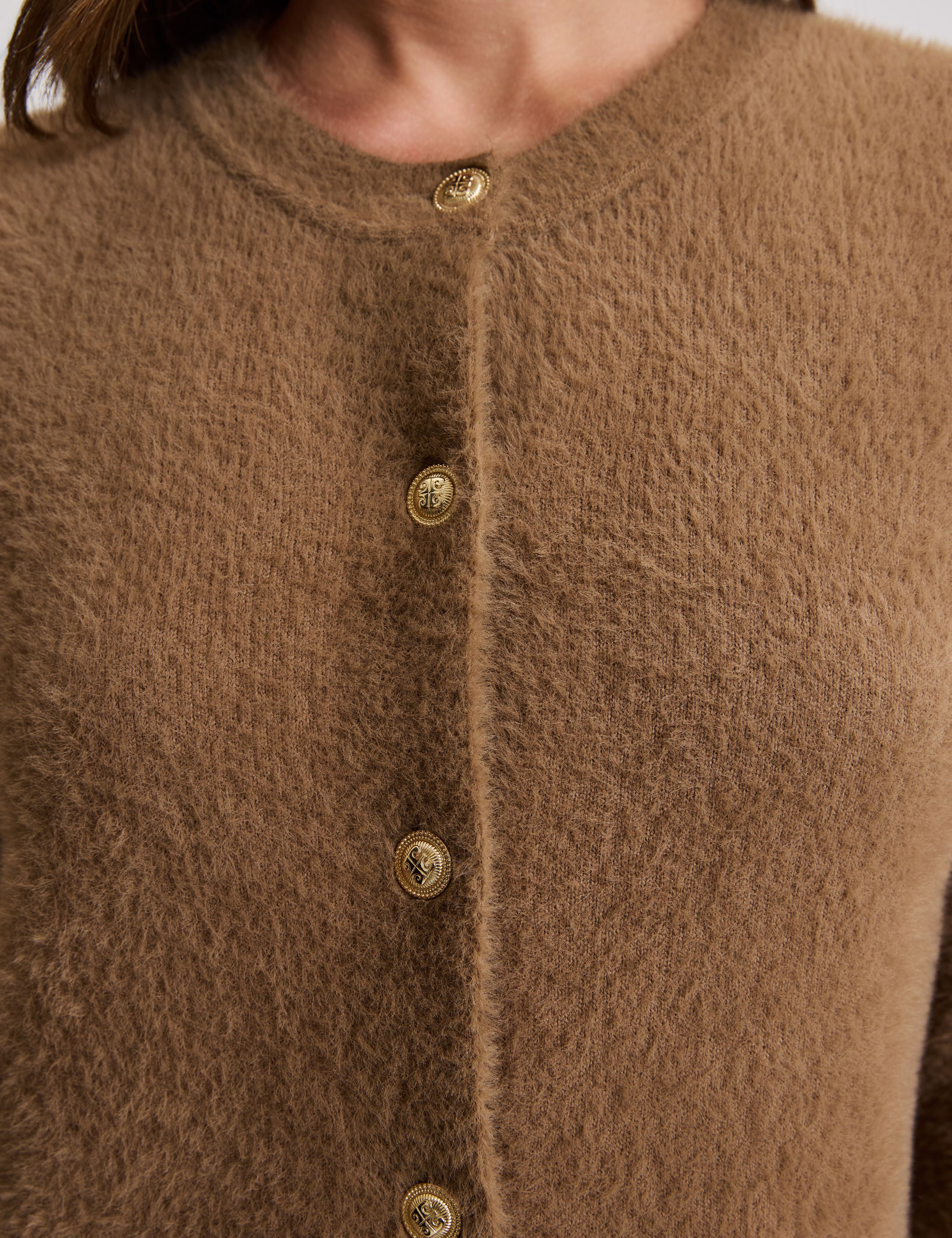 KAHVERENGİ Crop Top Triko Hırka - Image 6