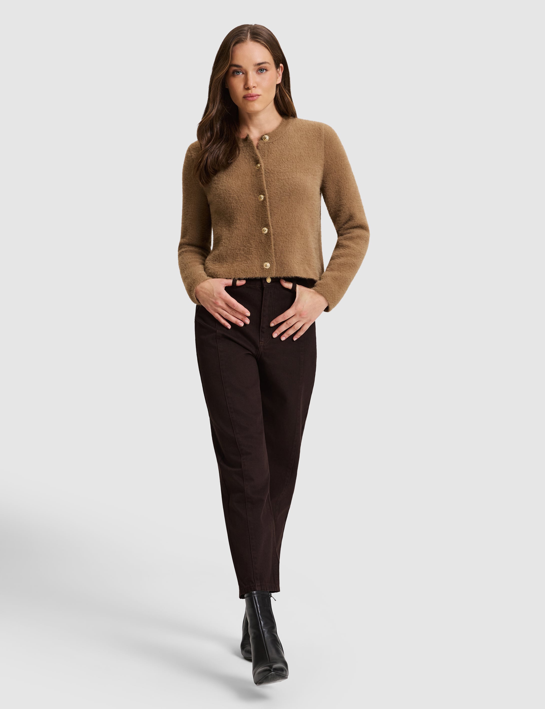 Kahverengi Crop Top Triko Hırka