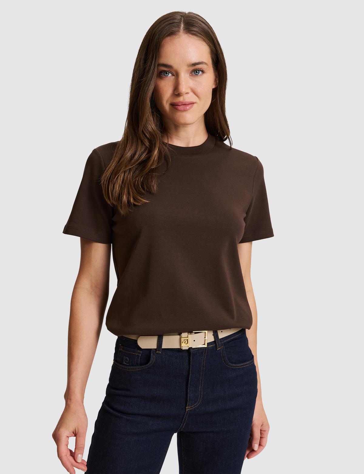 Kahverengi Regular Fit Bisiklet Yaka Basic Tişört