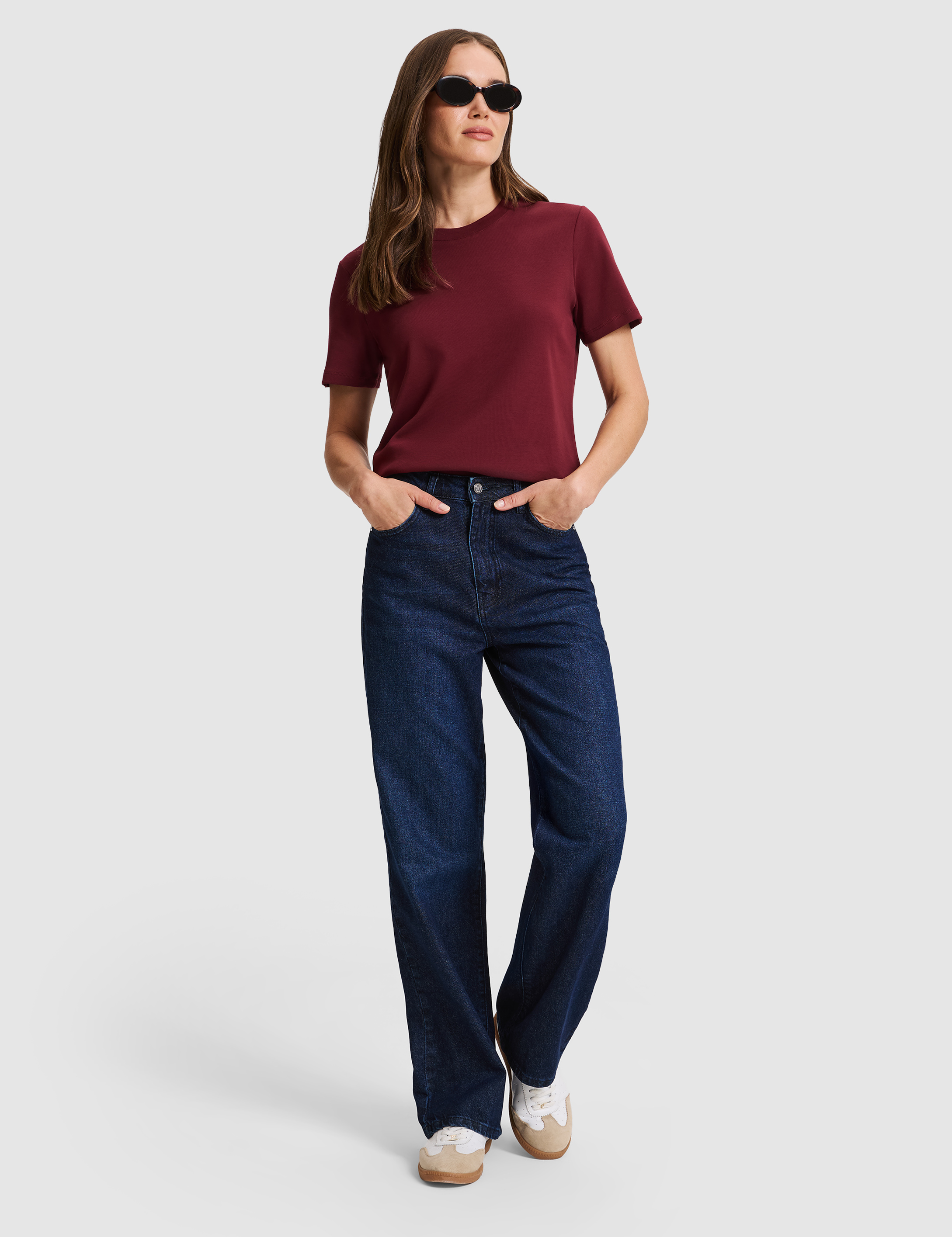 Bordo Regular Fit Bisiklet Yaka Basic Tişört - 50331306018