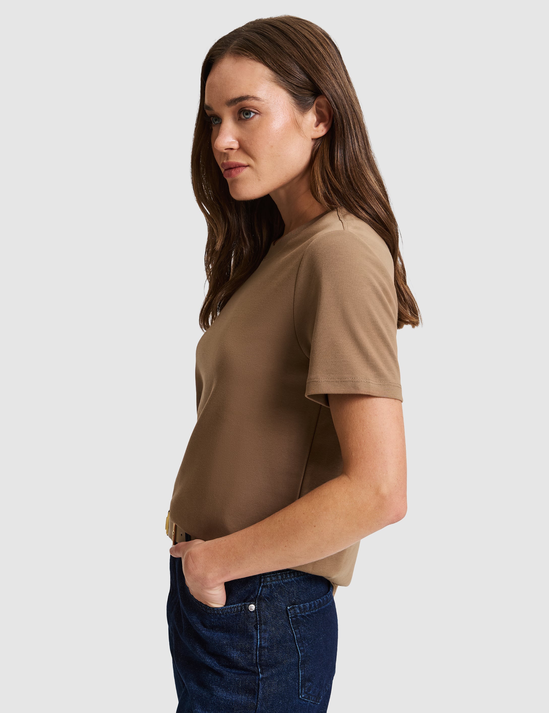 KAHVERENGİ Regular Fit Basic Tişört