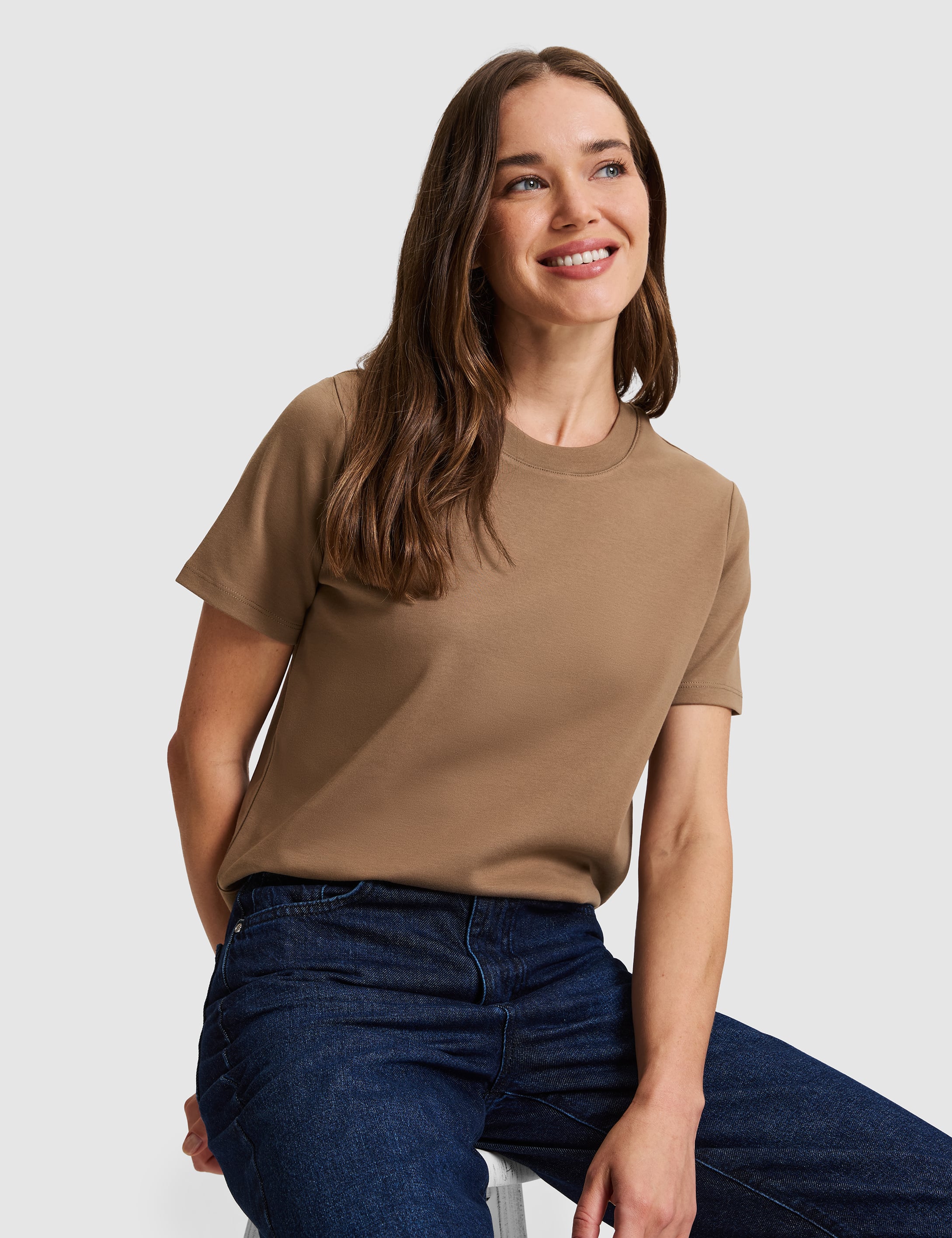 KAHVERENGİ Regular Fit Basic Tişört