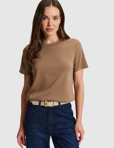KAHVERENGİ Regular Fit Basic Tişört
