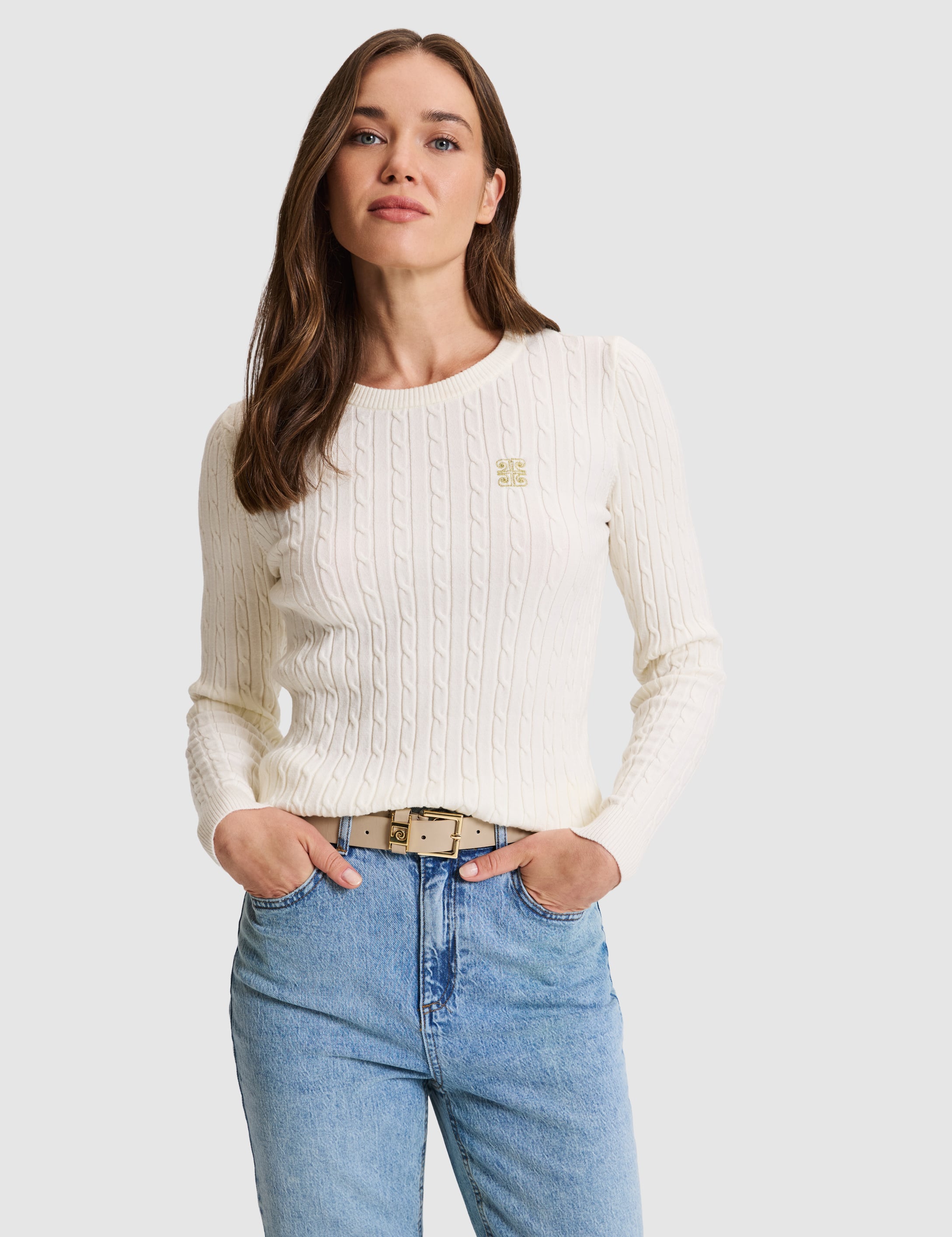 Ekru Slim Fit Basic Kazak - Image 1