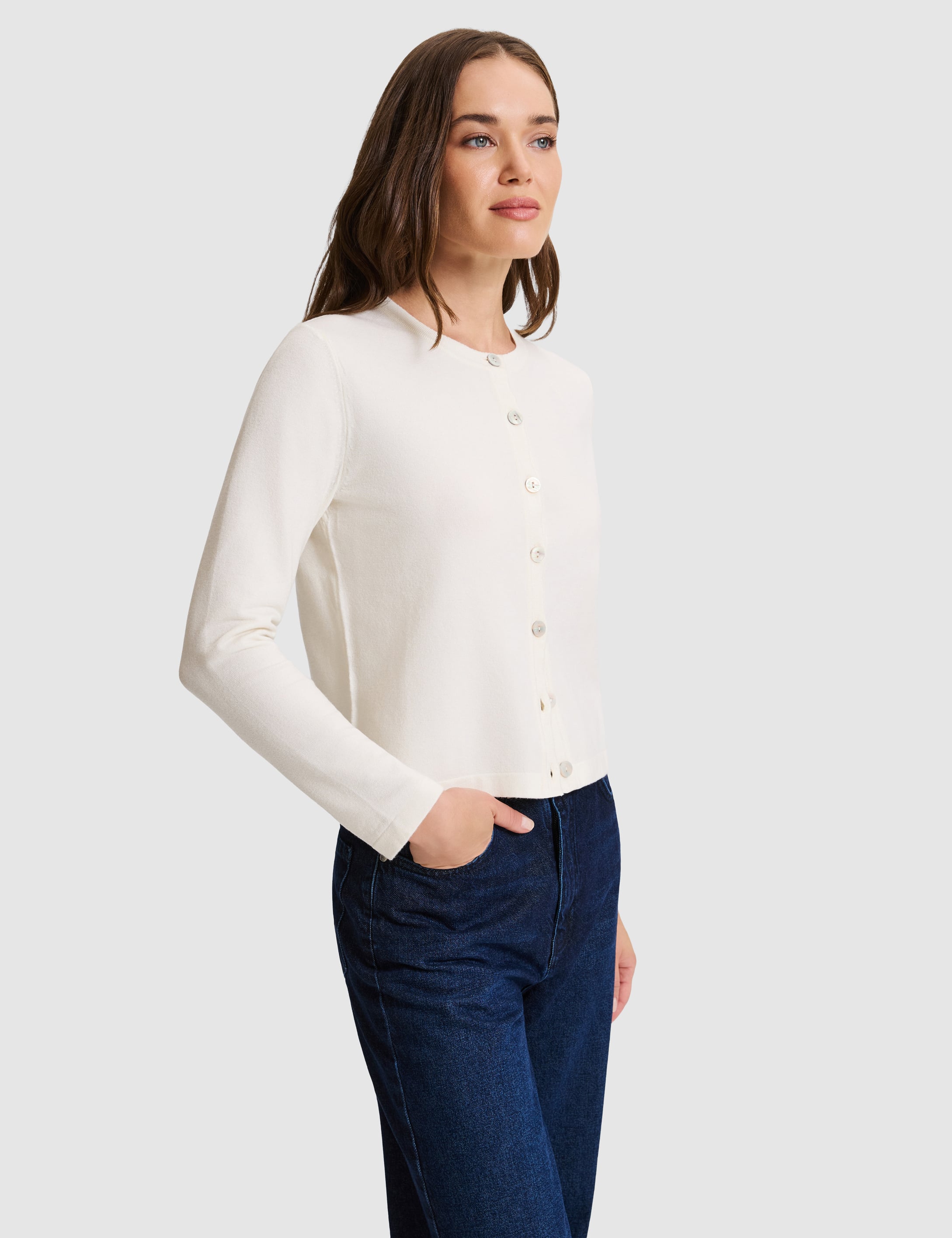 Ekru Slim Fit Basic Triko Hırka