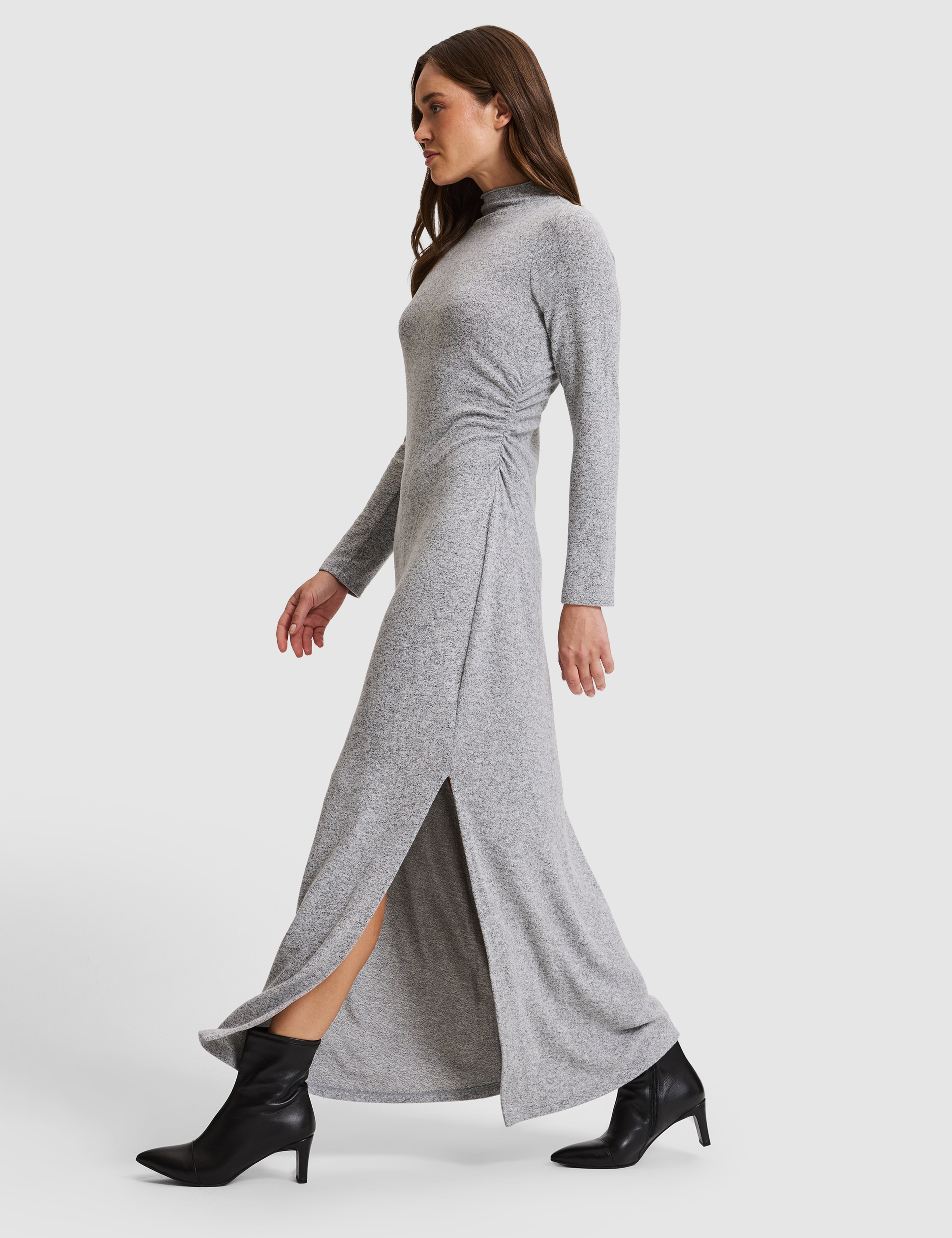 Gri Melanj Ex. Slim Fit Örme Elbise