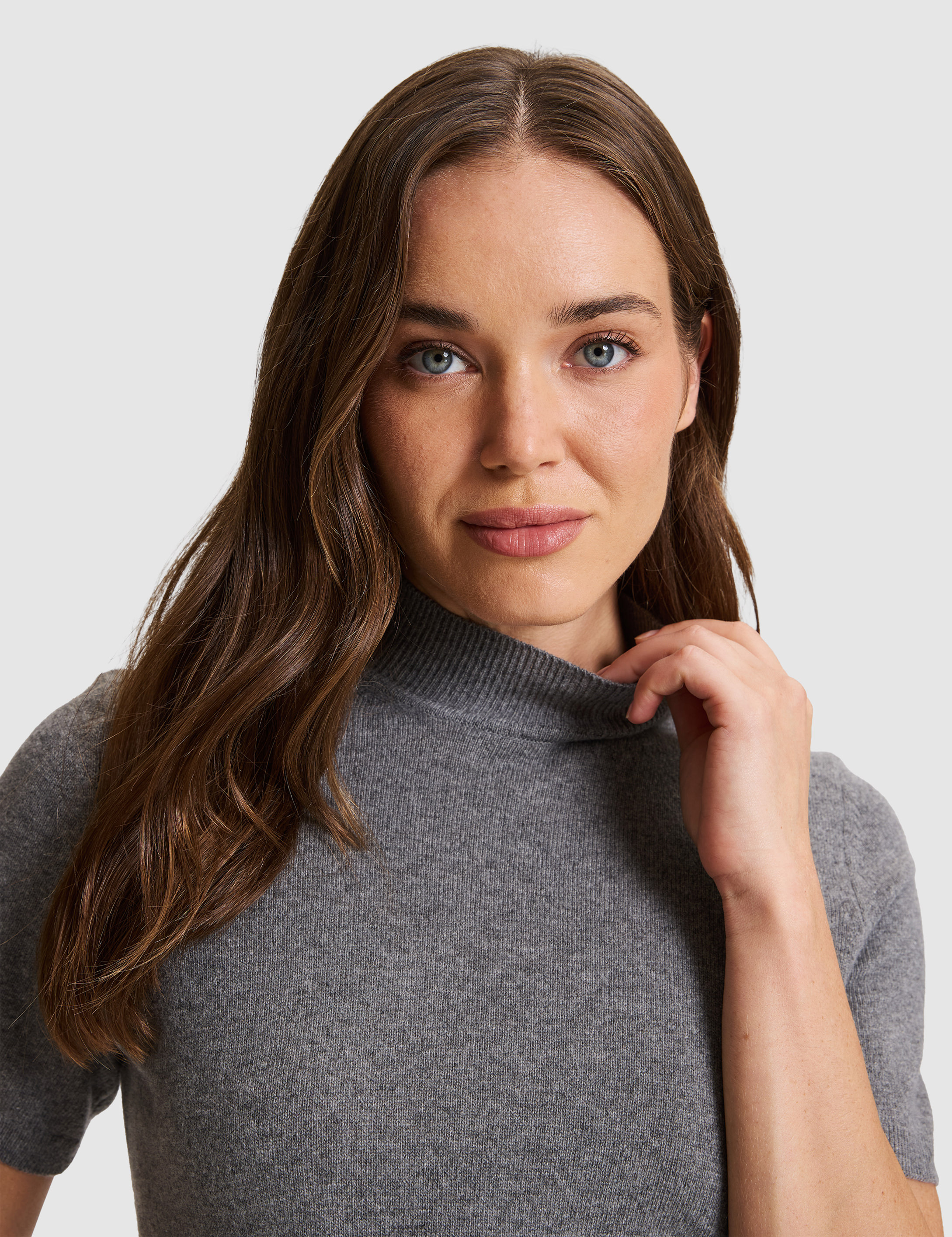 Gri Melanj Yarım Balıkçı Slim Fit Kazak