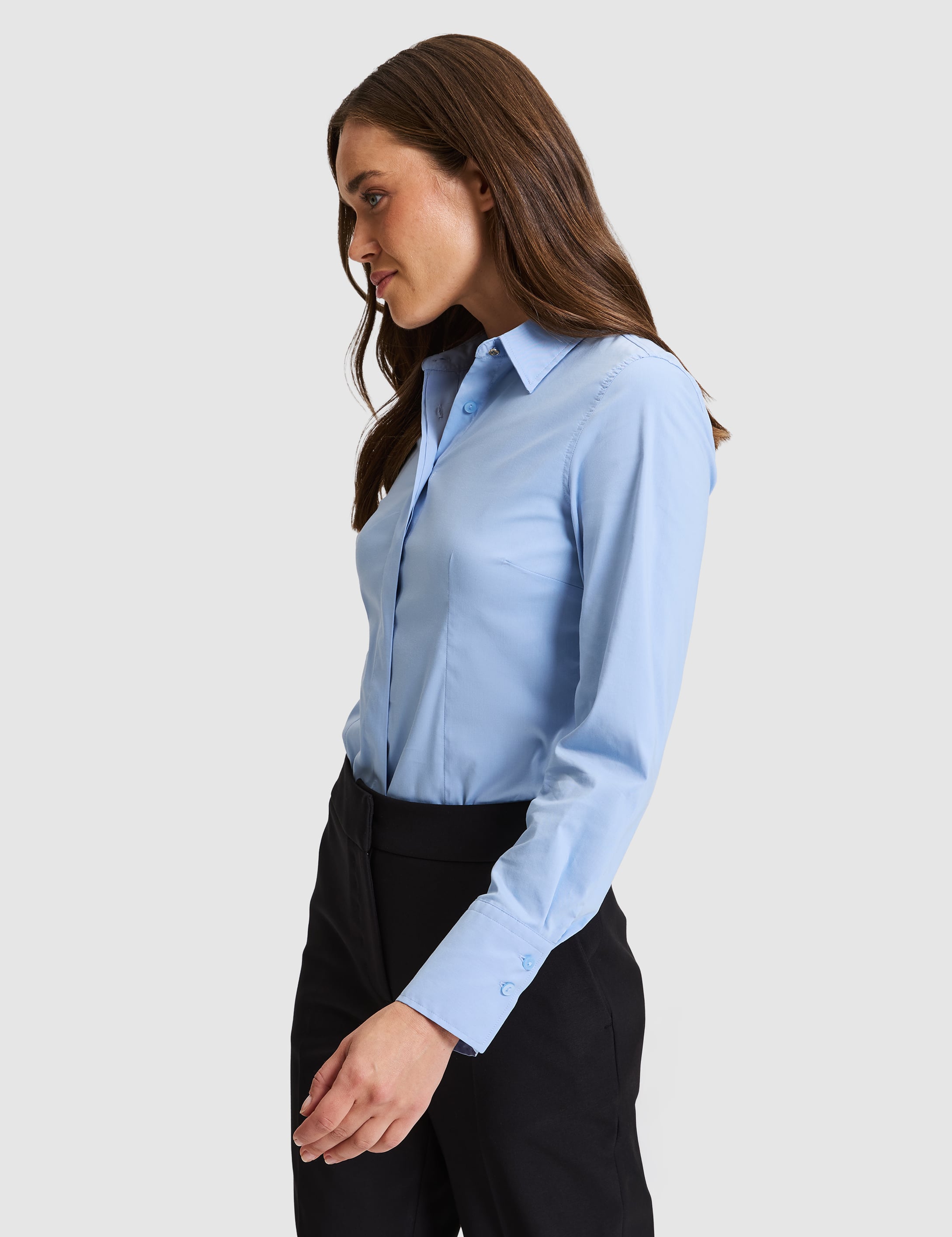 Açık Mavi Slim Fit Uzun Kollu Gömlek - Image 3