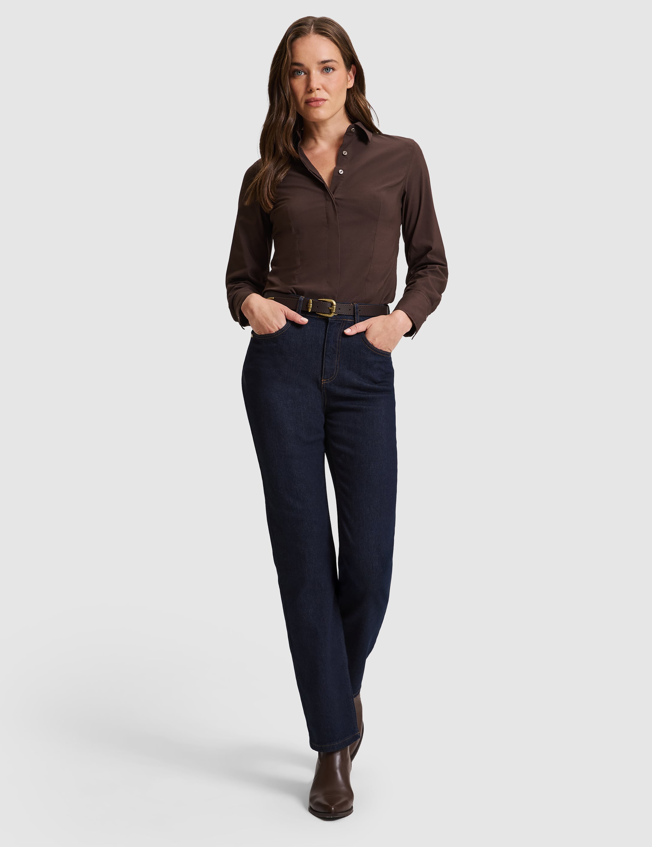 Kahverengi Slim Fit Uzun Kollu Gömlek