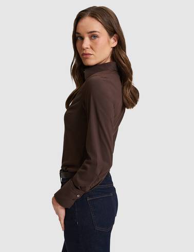 Kahverengi Slim Fit Uzun Kollu Gömlek