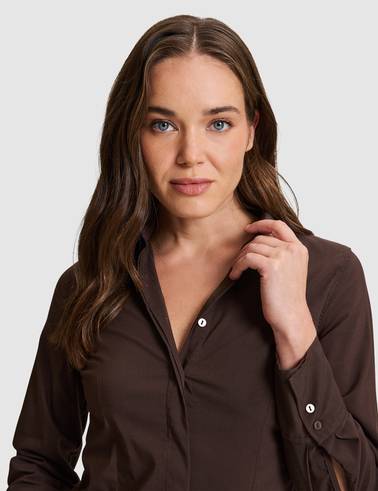 Kahverengi Slim Fit Uzun Kollu Gömlek