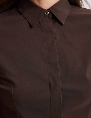 Kahverengi Slim Fit Uzun Kollu Gömlek
