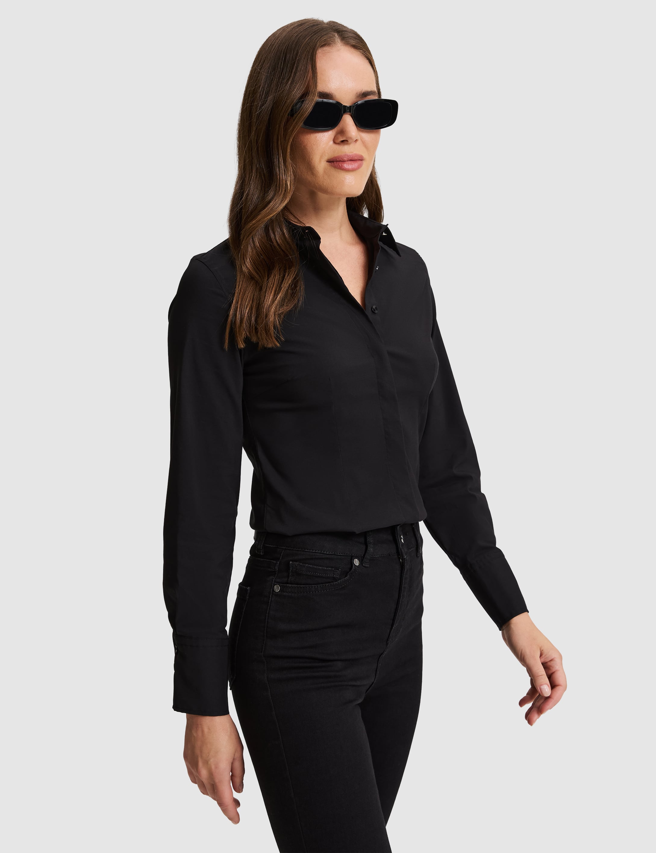 Siyah Slim Fit Uzun Kollu Gömlek - Image 4
