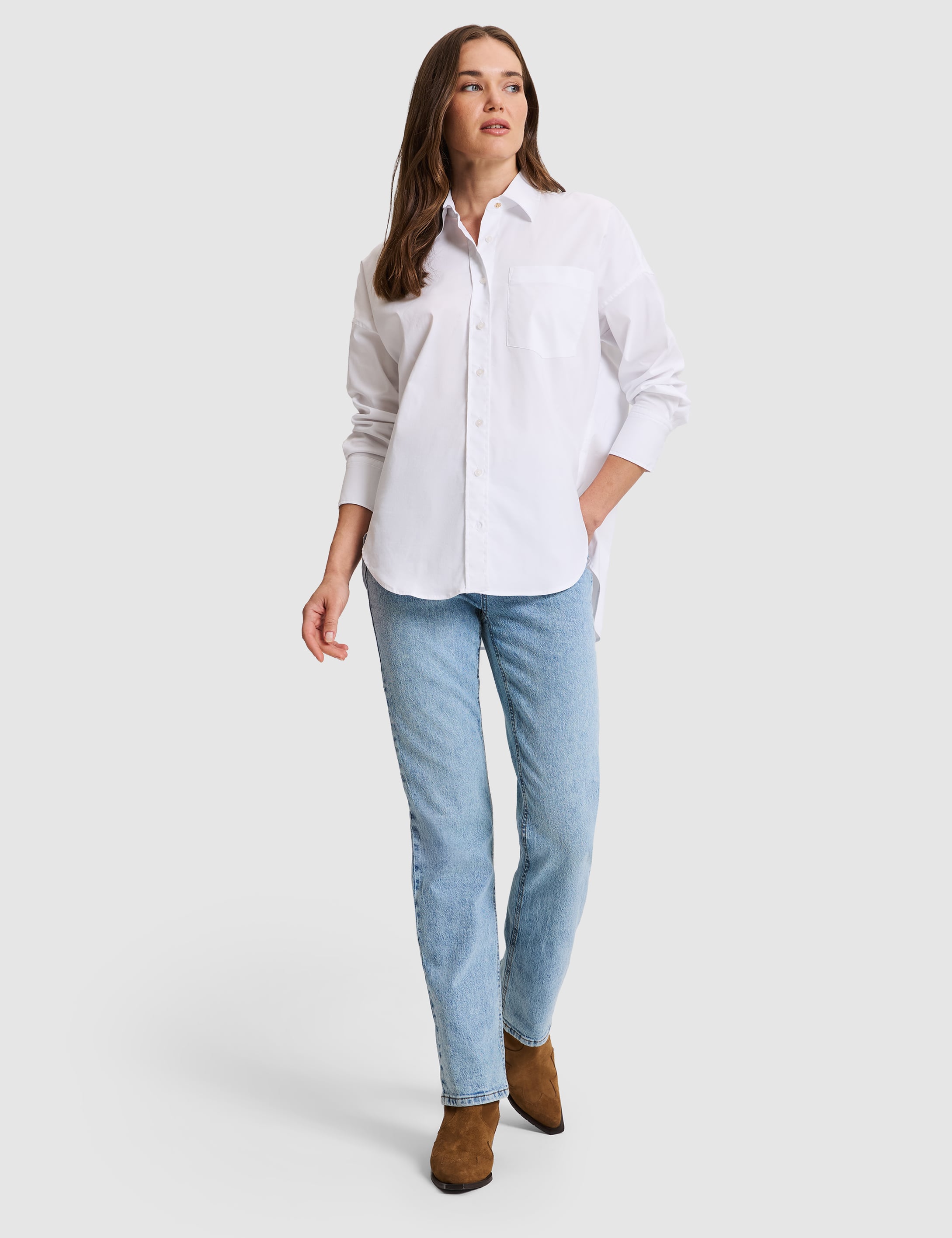 Beyaz Oversize Uzun Kollu Gömlek - Image 4